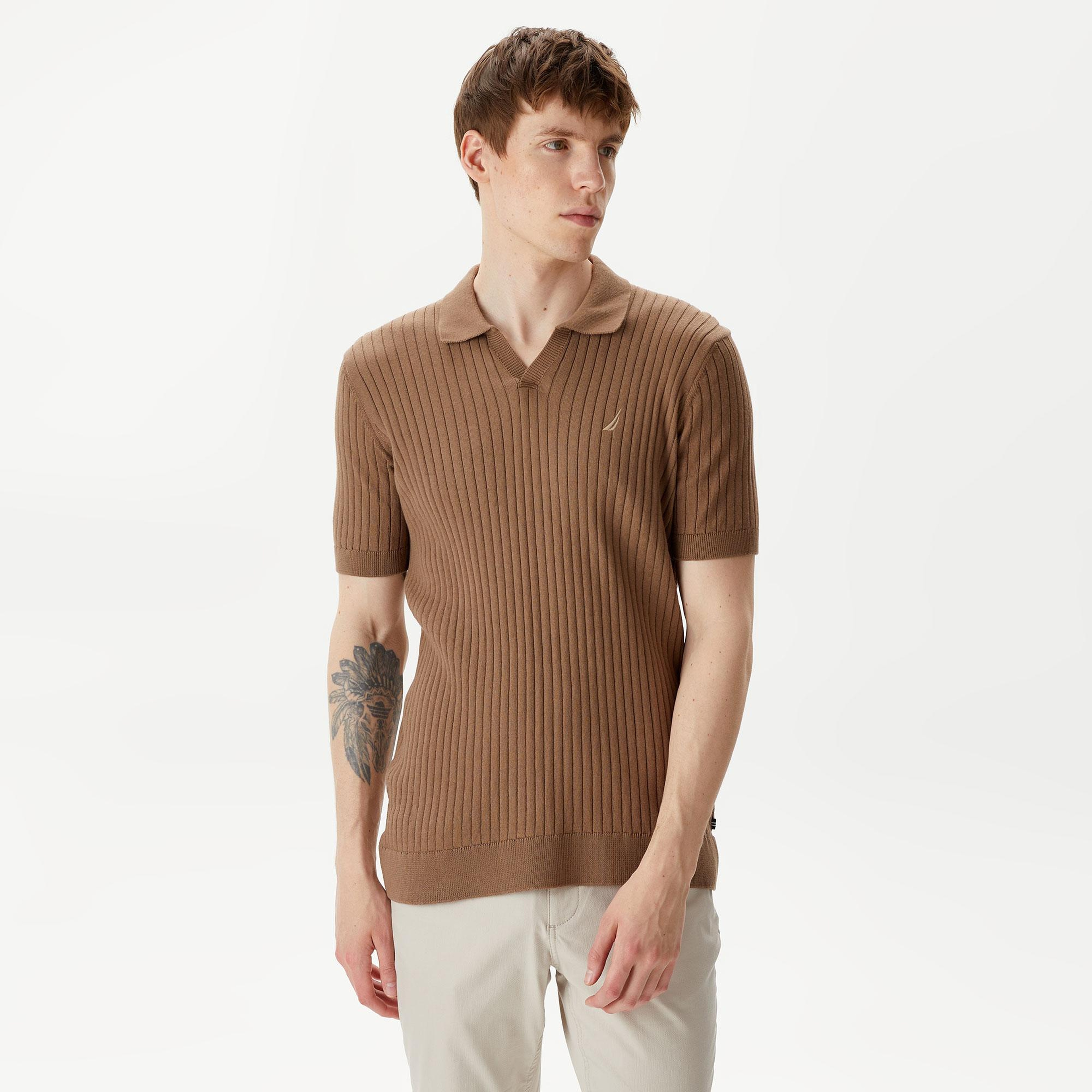 Nautica Erkek Kahverengi Classic Fit Kısa Kollu Triko