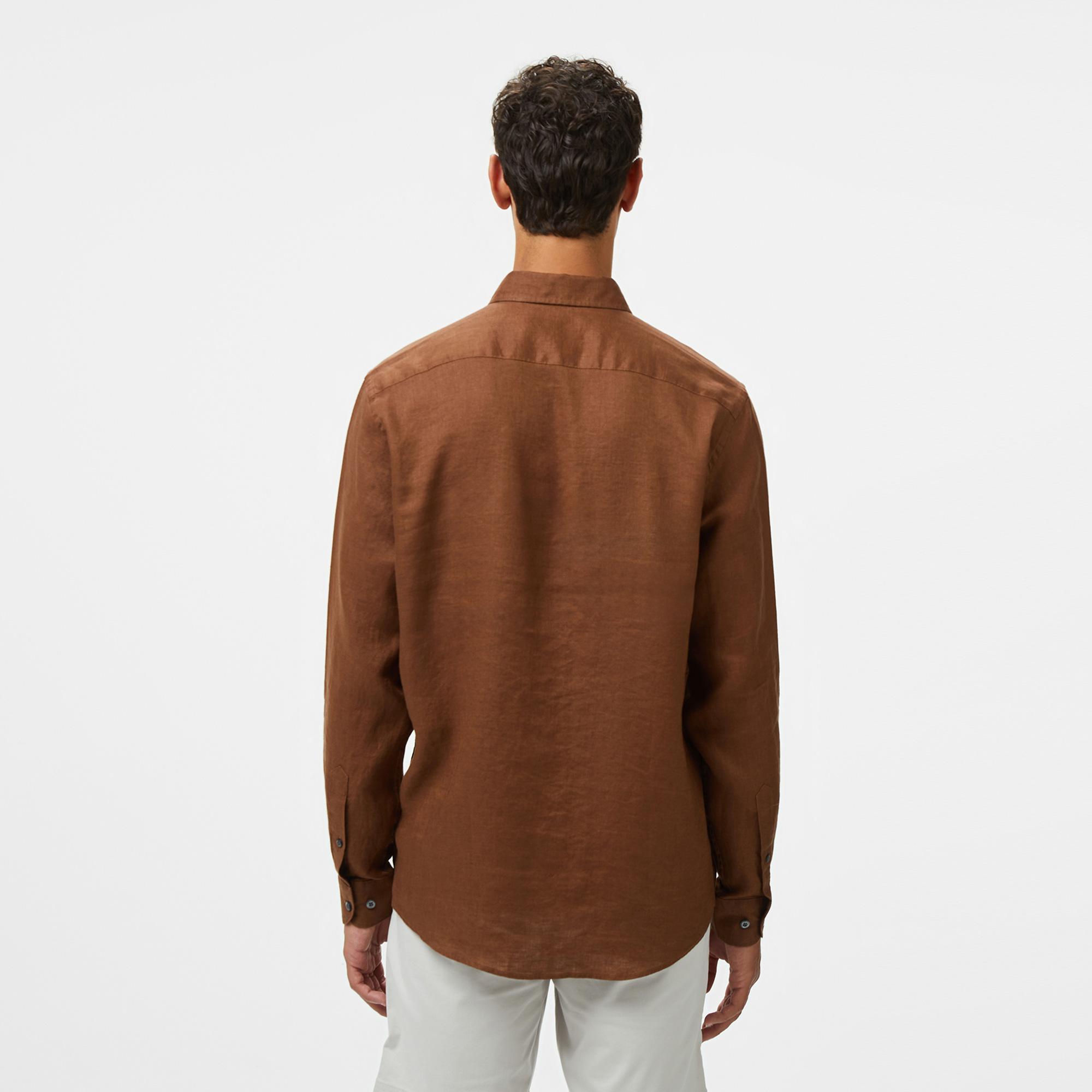 Nautica Erkek Kahverengi Classic Fit Keten Gömlek