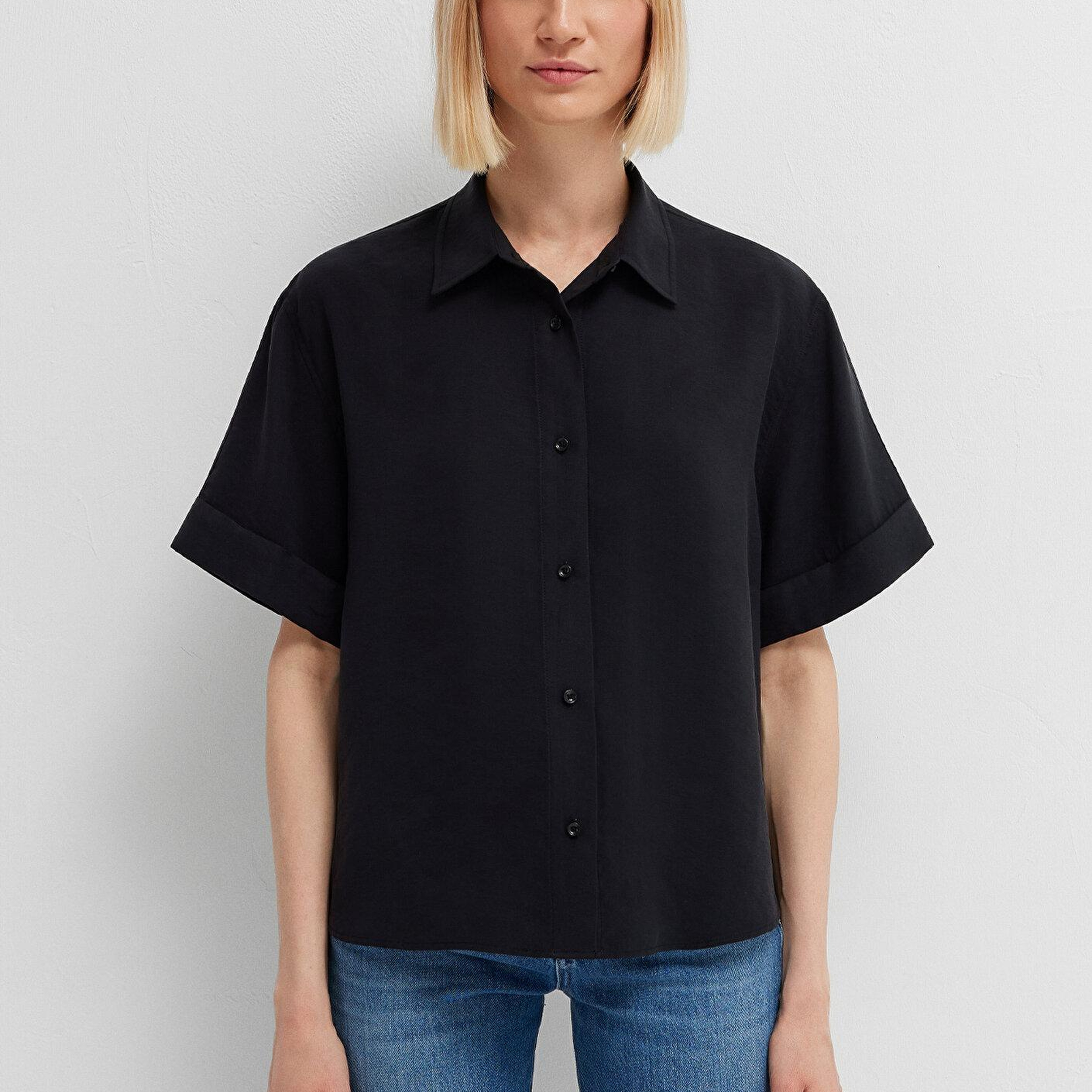 Mavi Siyah Gömlek Oversize / Geniş Kesim 1211488-900