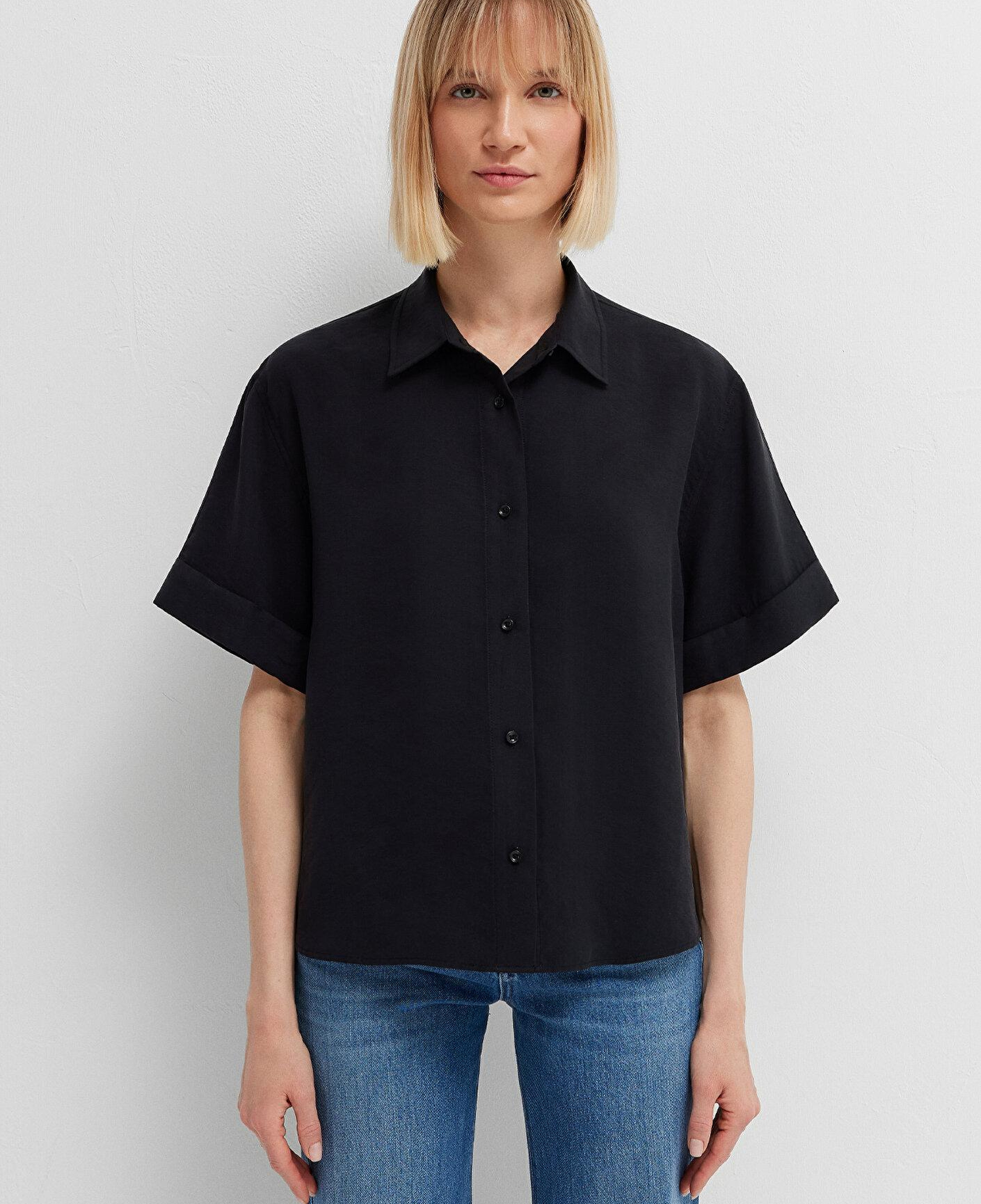 Mavi Siyah Gömlek Oversize / Geniş Kesim 1211488-900