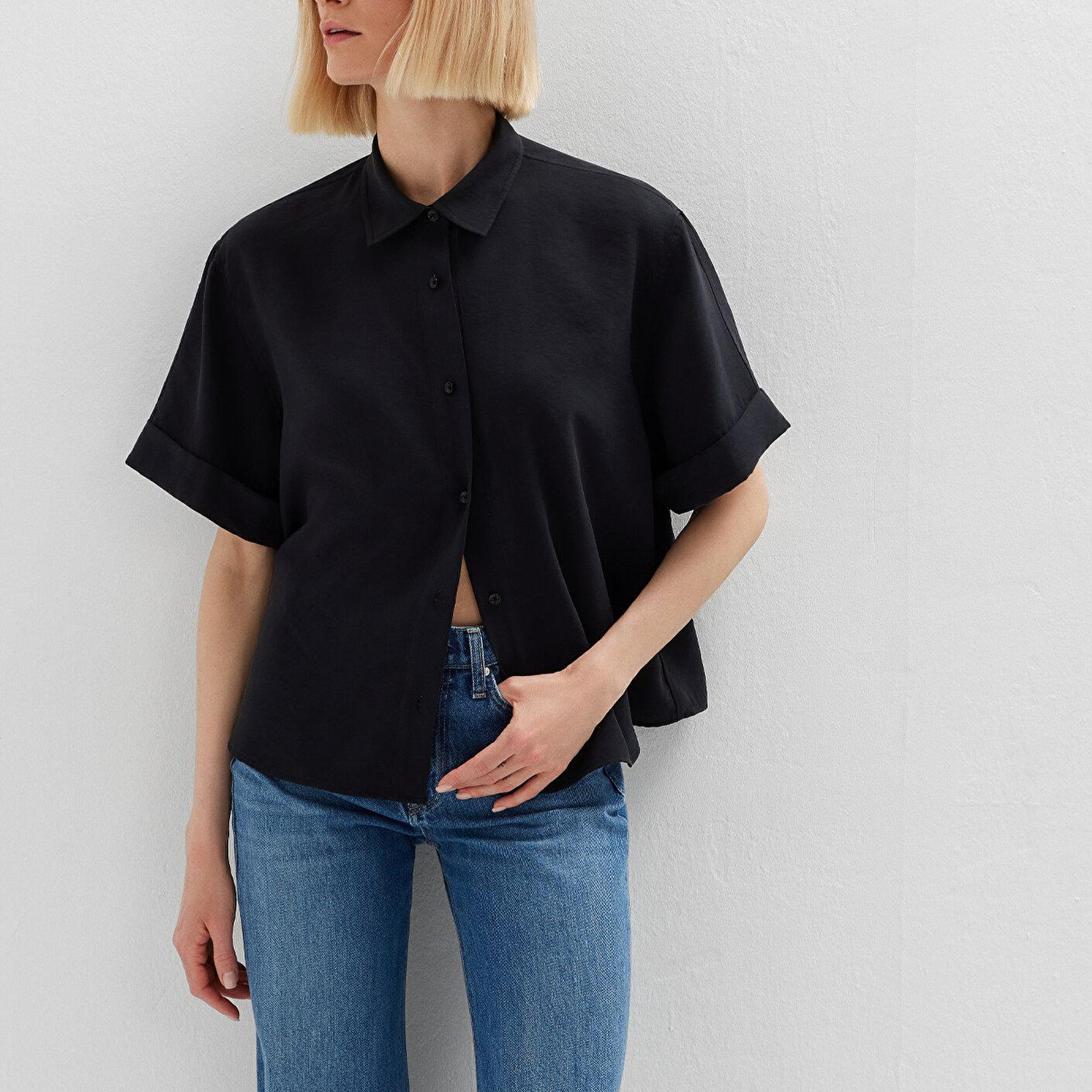 Mavi Siyah Gömlek Oversize / Geniş Kesim 1211488-900