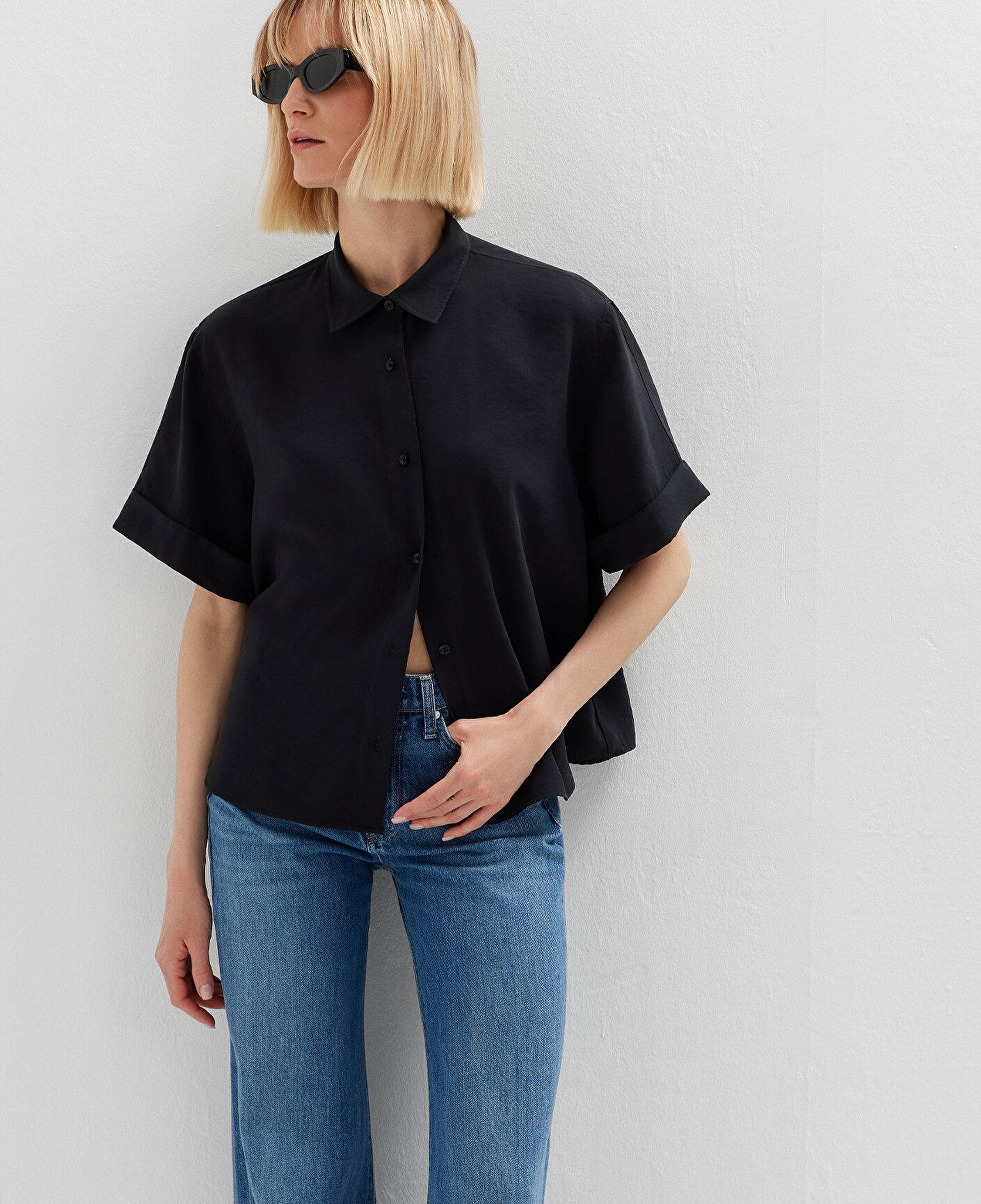 Mavi Siyah Gömlek Oversize / Geniş Kesim 1211488-900