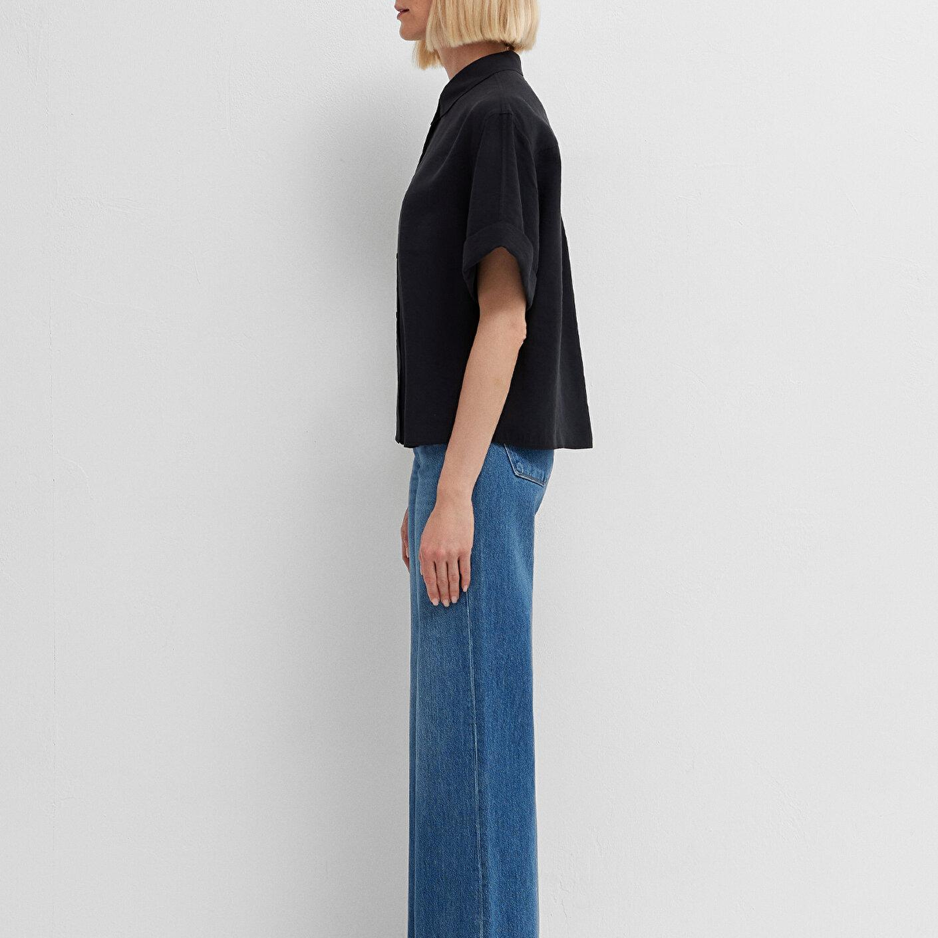 Mavi Siyah Gömlek Oversize / Geniş Kesim 1211488-900