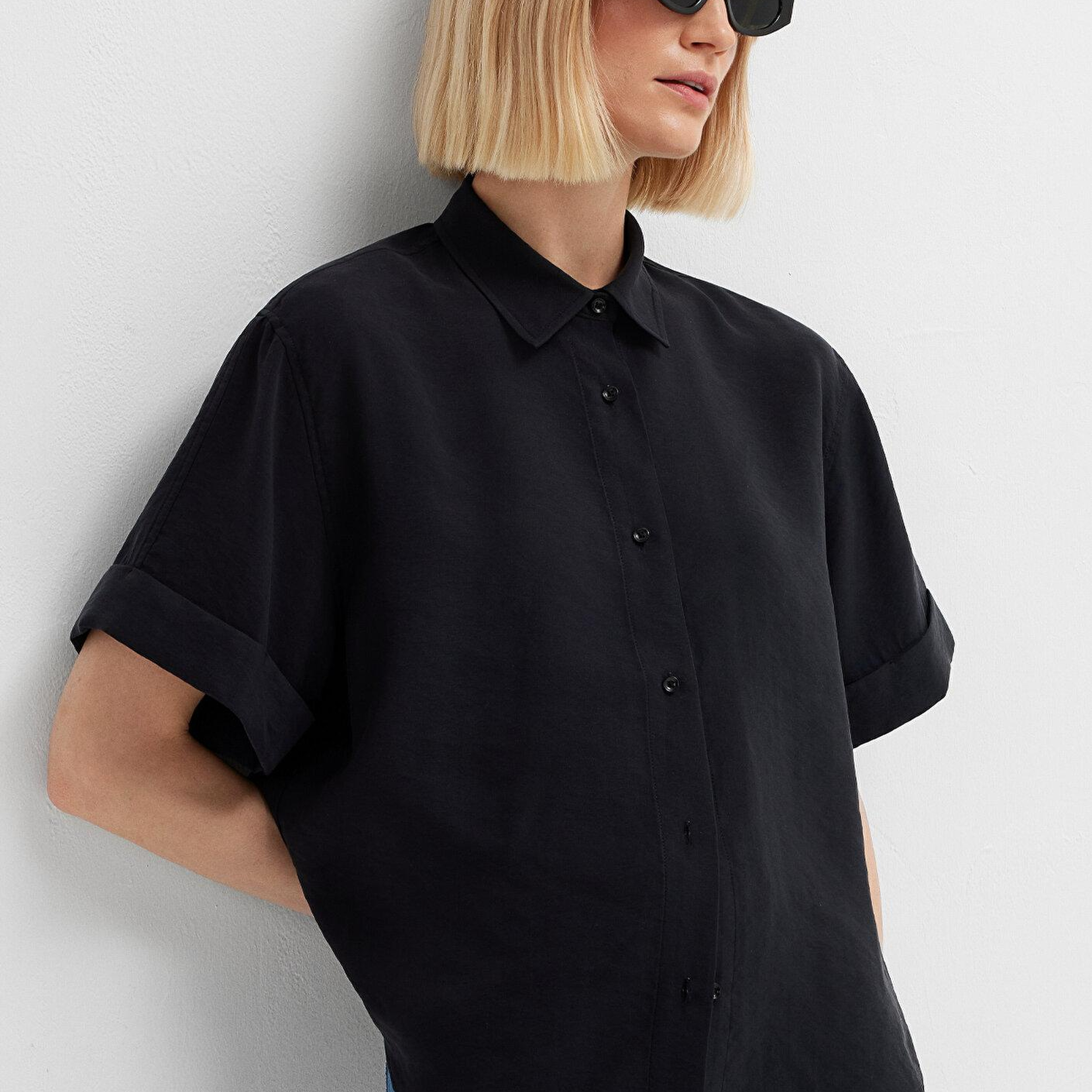 Mavi Siyah Gömlek Oversize / Geniş Kesim 1211488-900