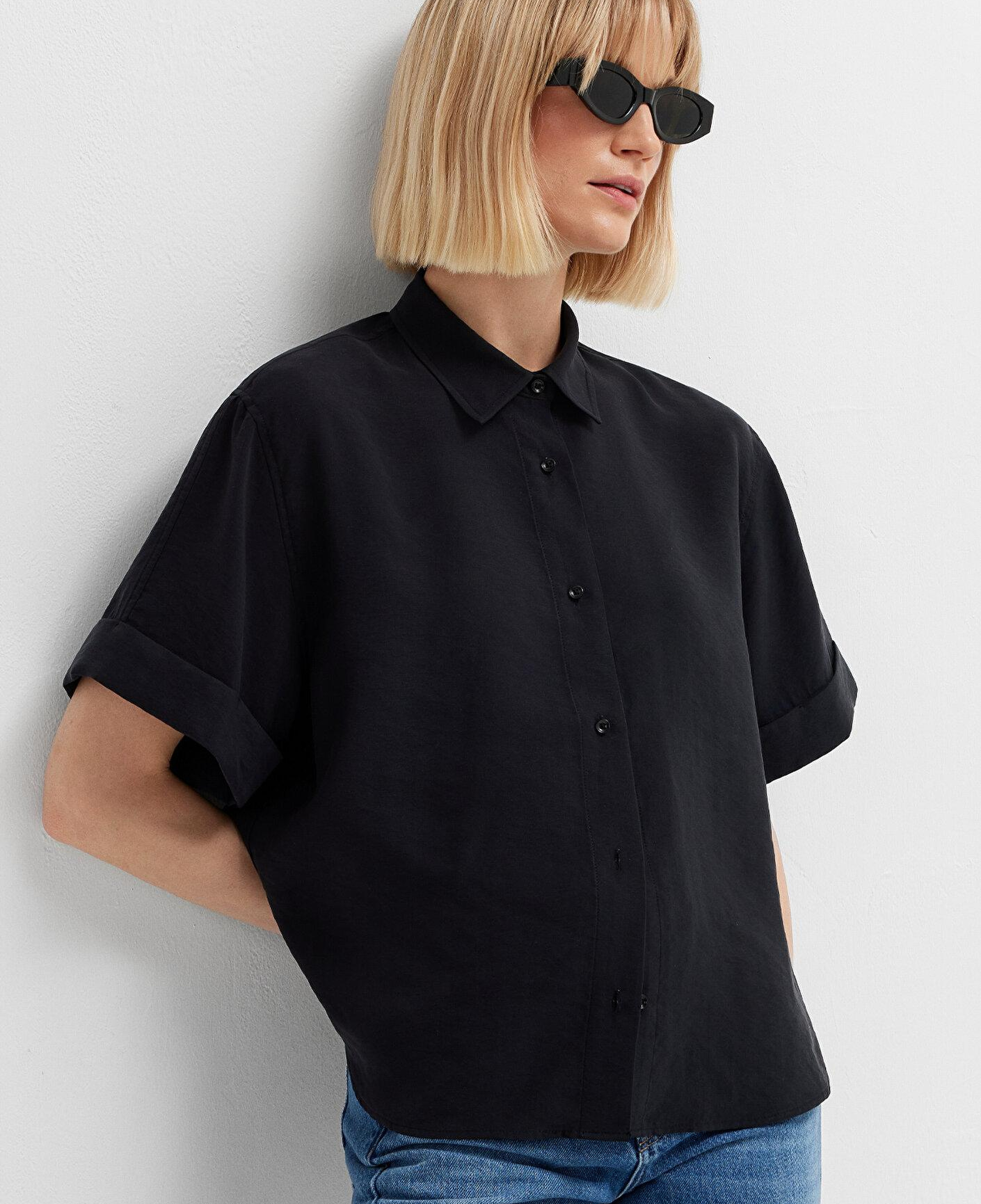 Mavi Siyah Gömlek Oversize / Geniş Kesim 1211488-900