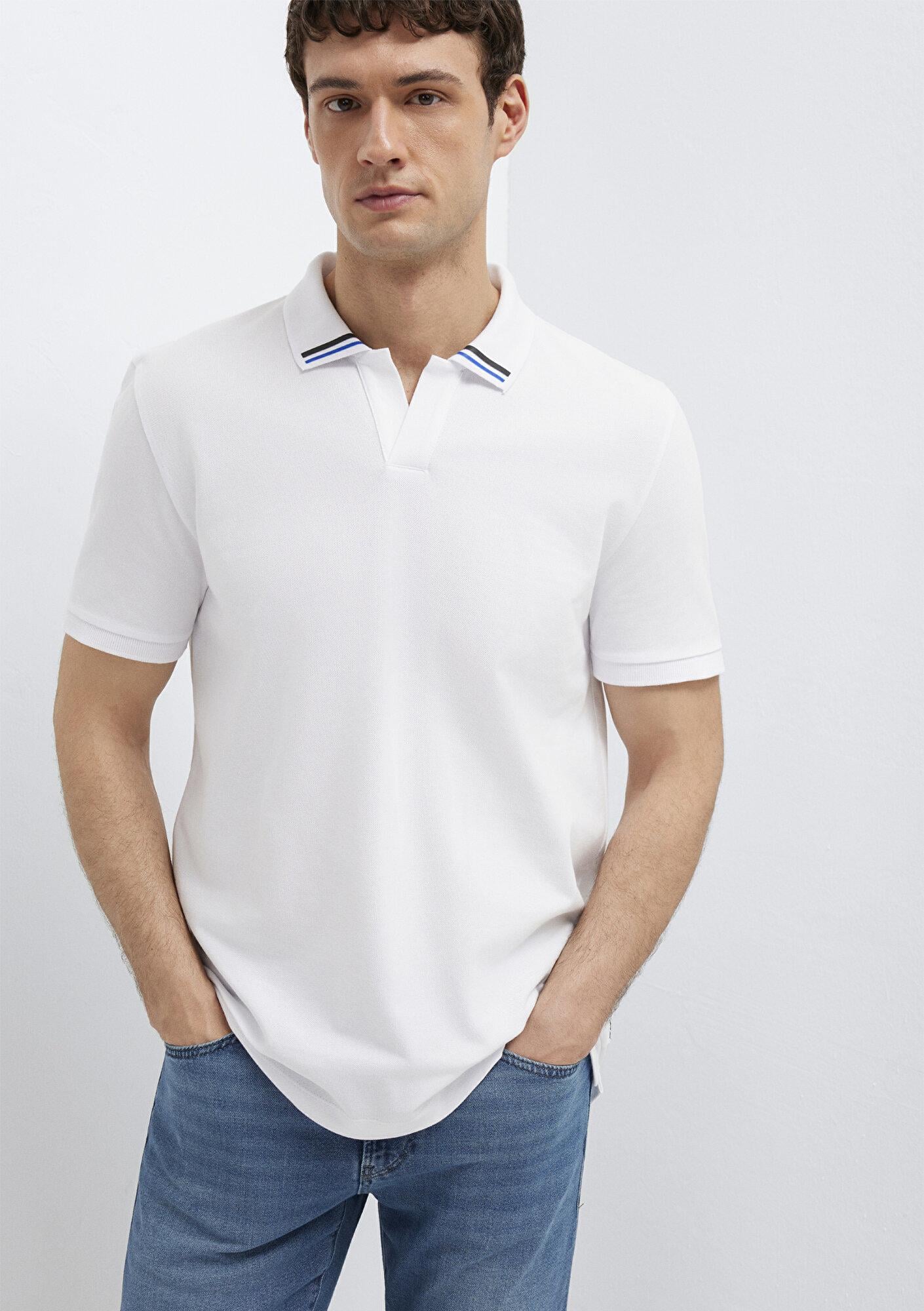 Mavi Beyaz Polo Tişört Regular Fit / Normal Kesim 0613368-620