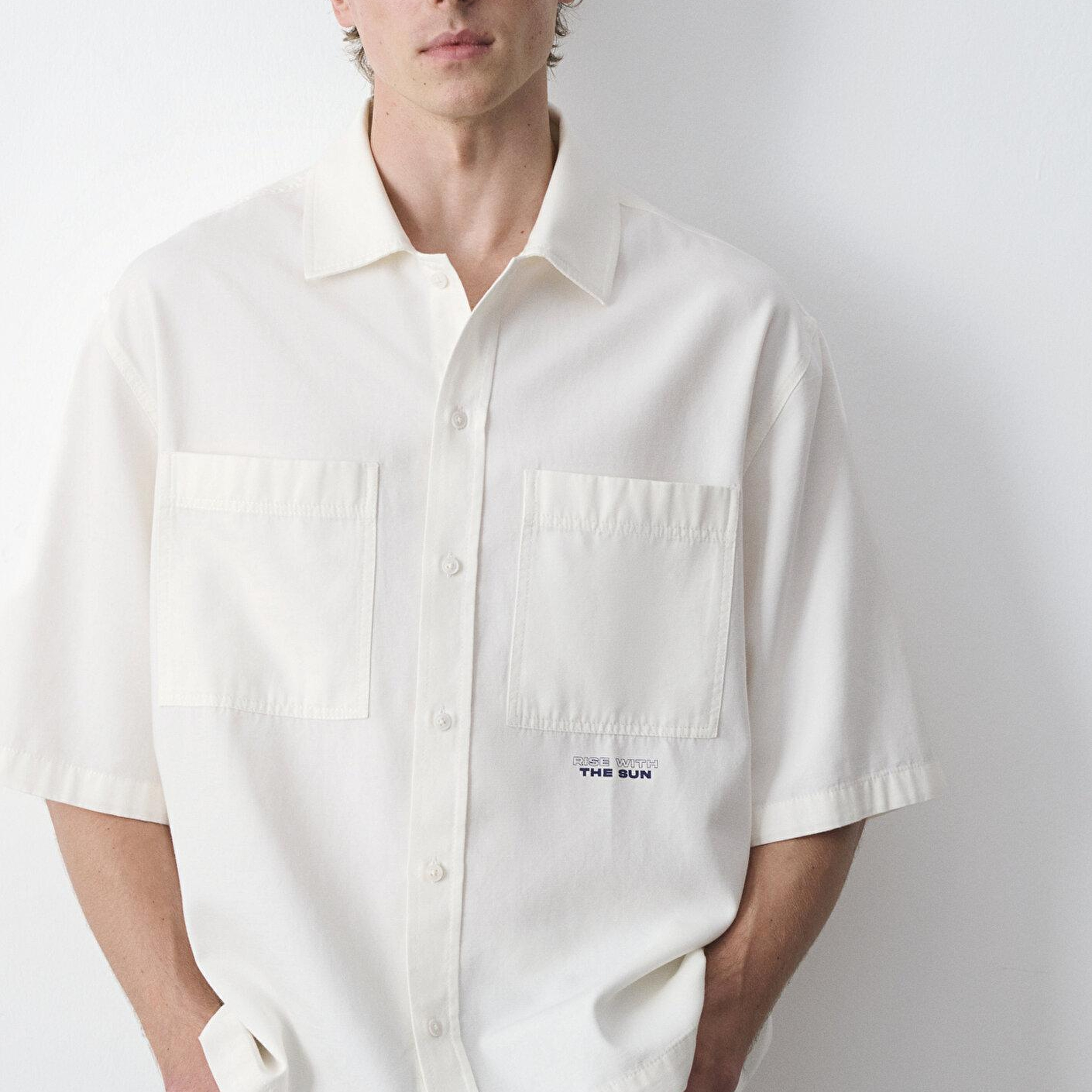 Mavi Ekru Gömlek Oversize / Geniş Kesim 0211991-70057
