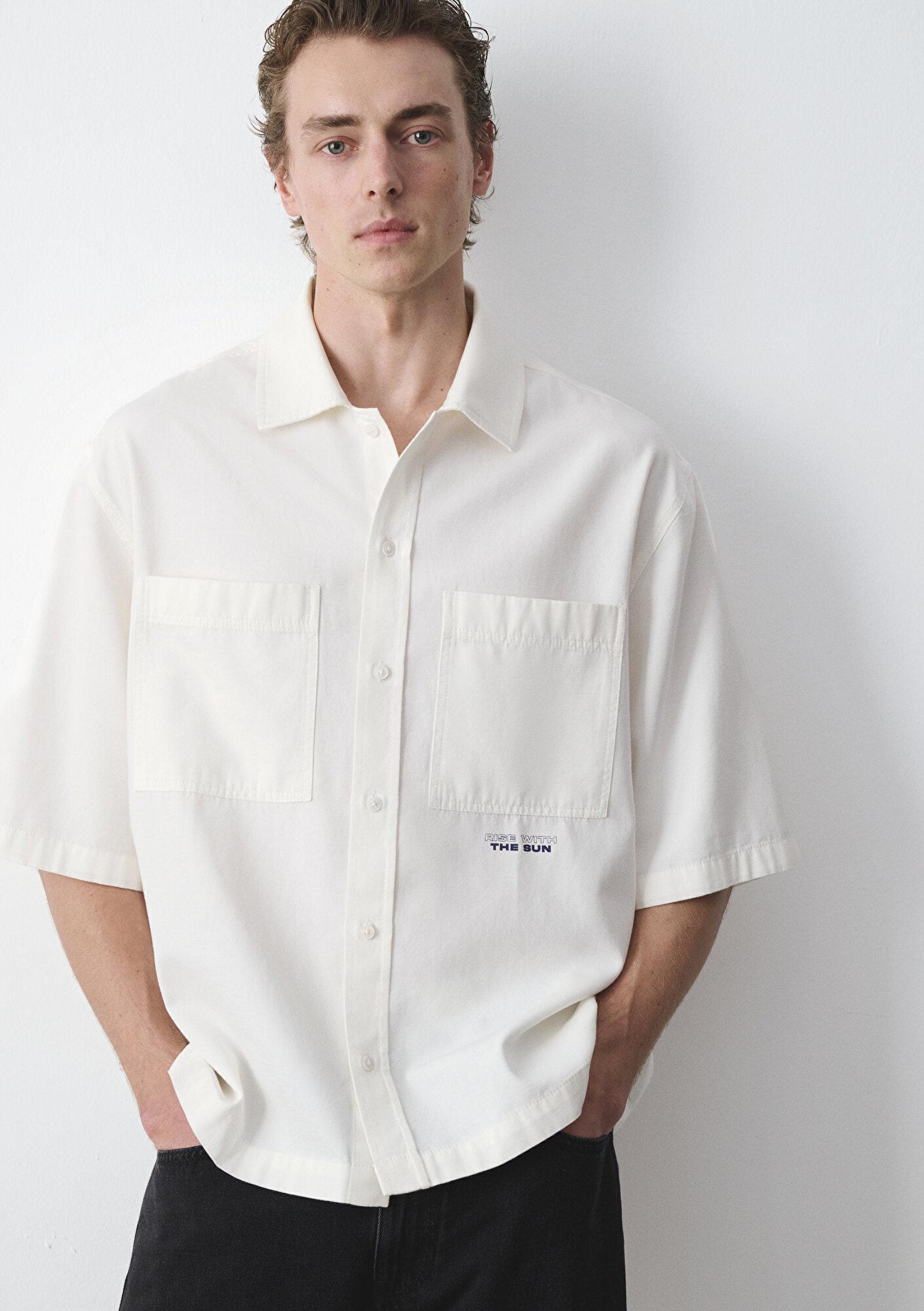 Mavi Ekru Gömlek Oversize / Geniş Kesim 0211991-70057