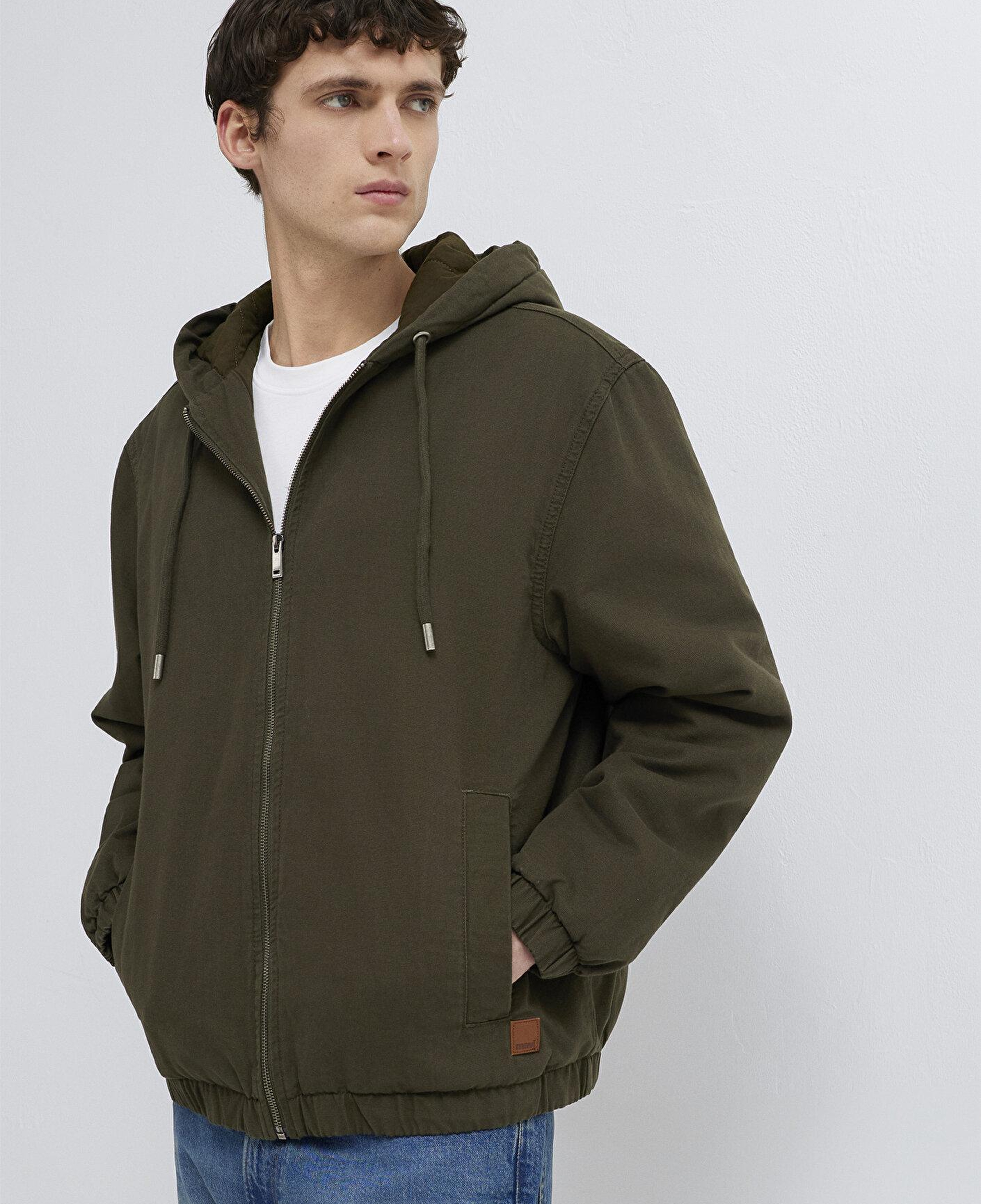 Mavi Kapüşonlu Kahverengi Ceket Loose Fit / Bol Rahat Kesim 0110953-86764