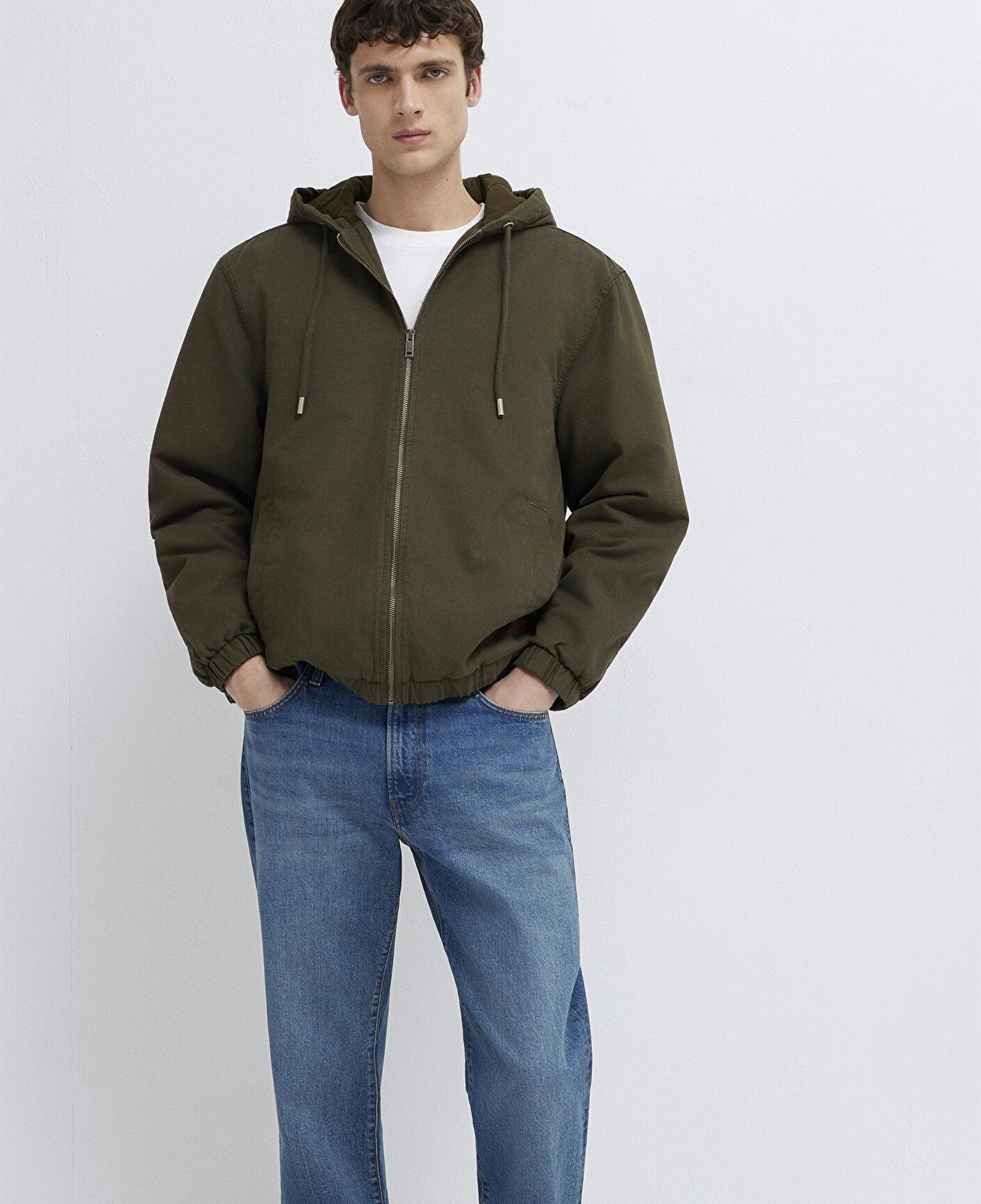 Mavi Kapüşonlu Kahverengi Ceket Loose Fit / Bol Rahat Kesim 0110953-86764