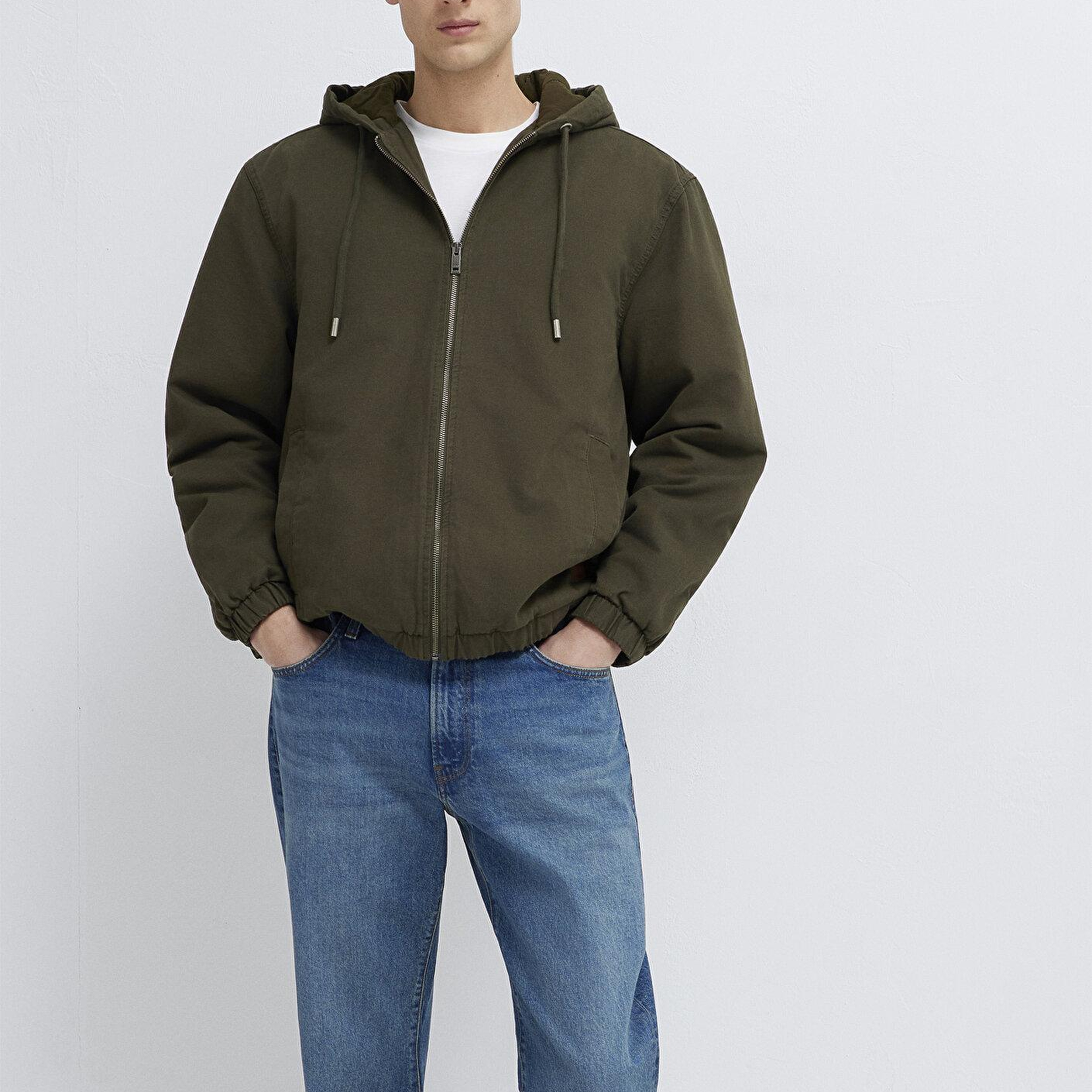 Mavi Kapüşonlu Kahverengi Ceket Loose Fit / Bol Rahat Kesim 0110953-86764