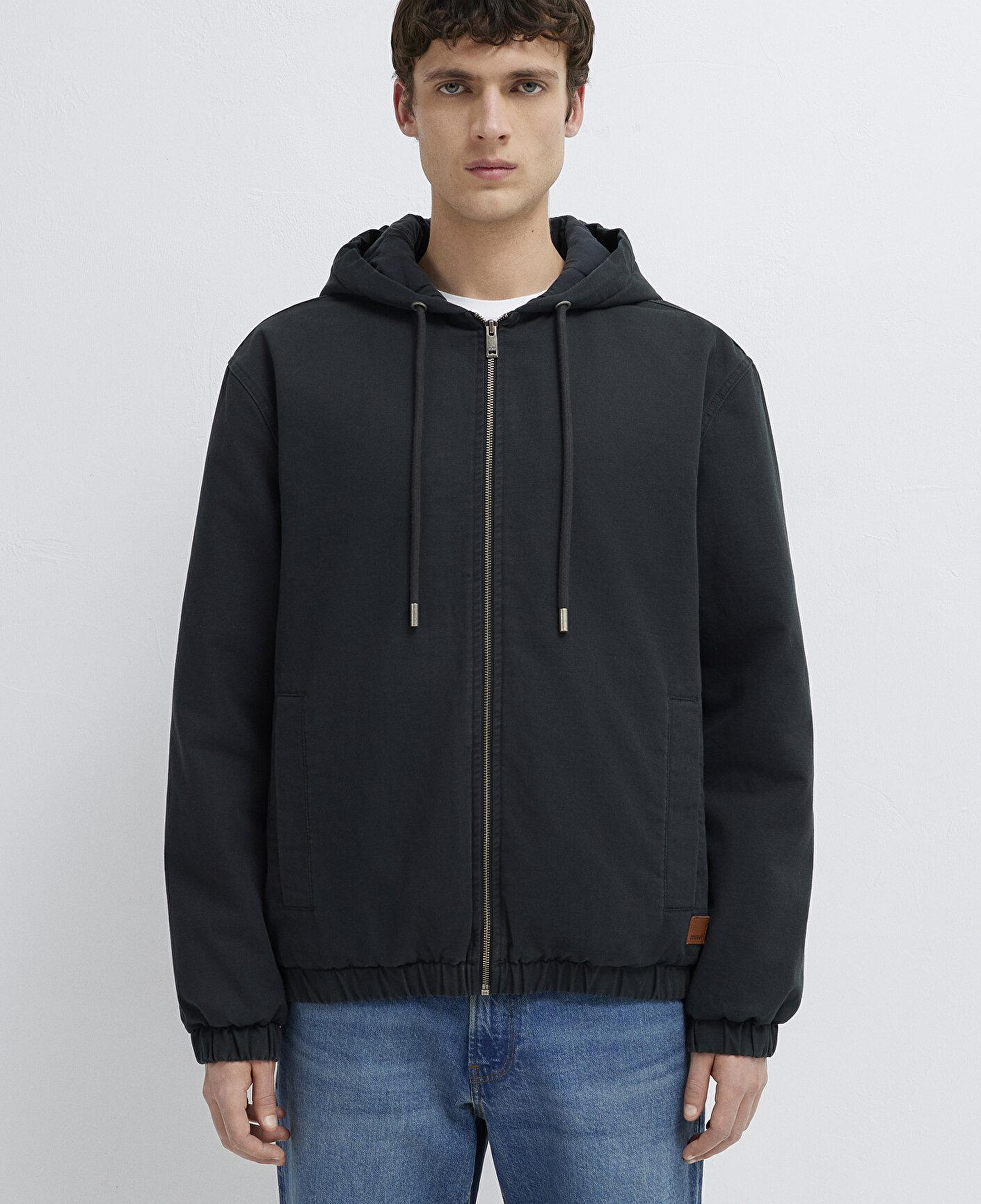 Mavi Kapüşonlu Siyah Ceket Loose Fit / Bol Rahat Kesim 0110953-71379