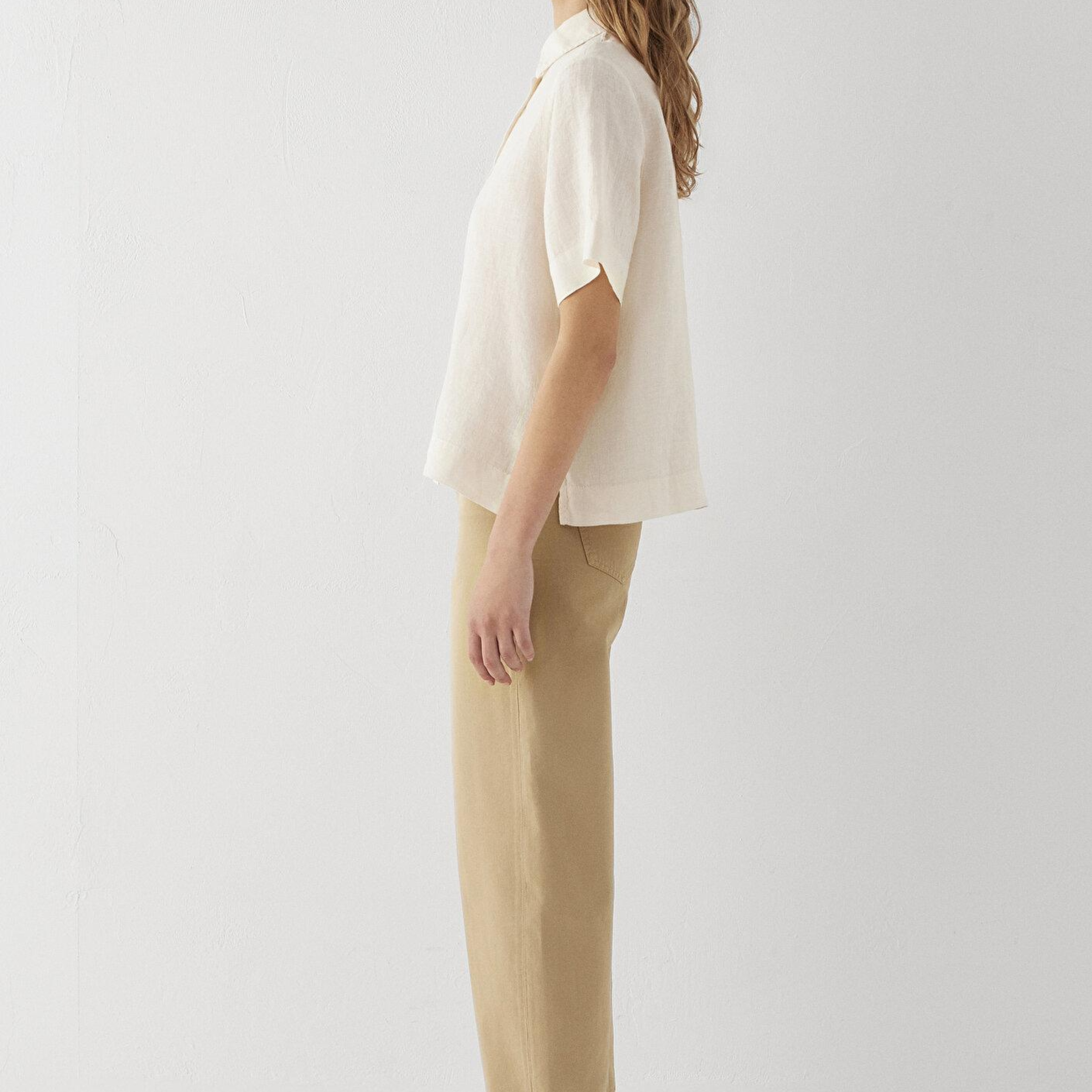 Mavi Ekru Keten Gömlek Oversize / Geniş Kesim 1211532-70048