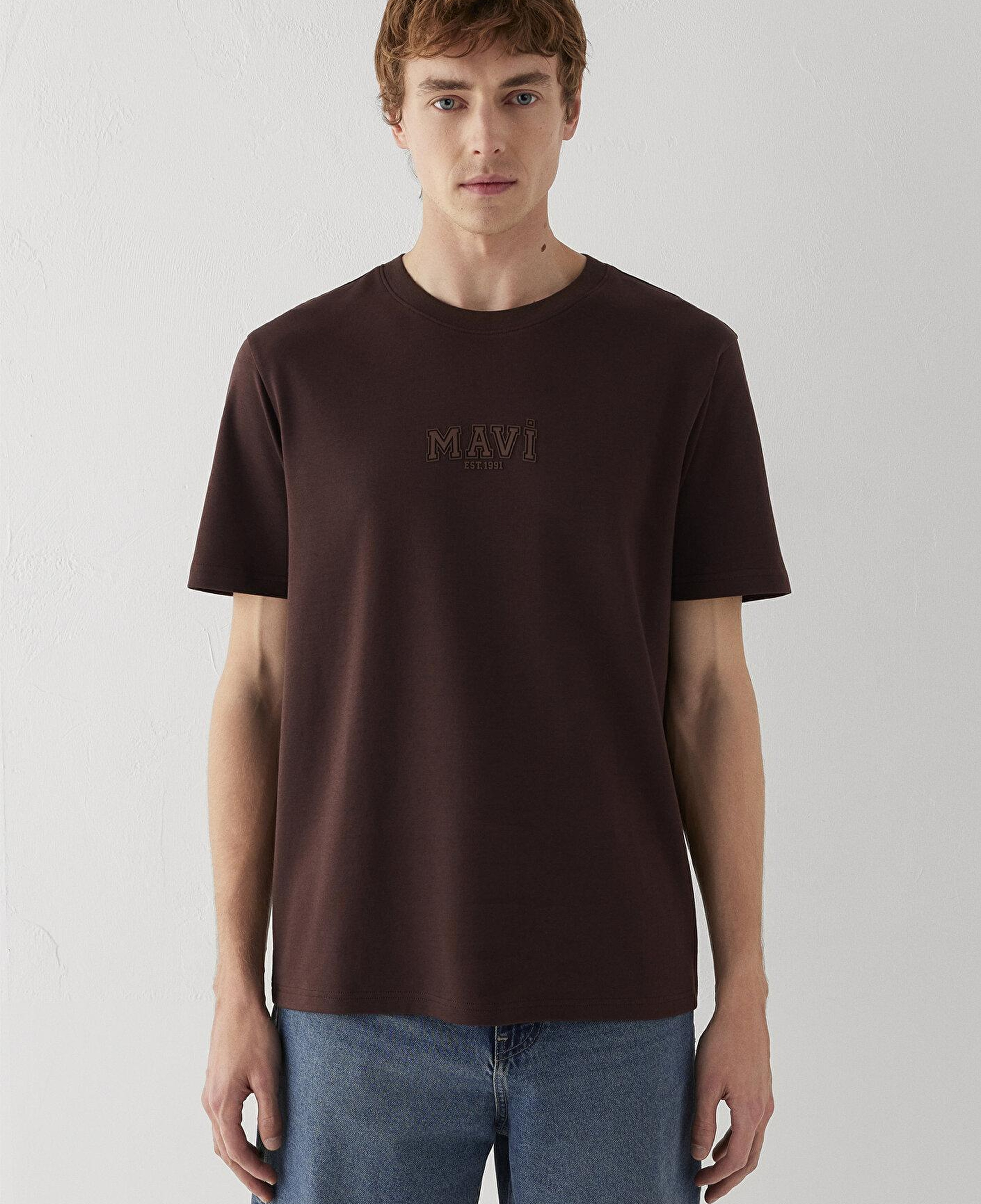 Mavi Mavi Logo Kahverengi Tişört Regular Fit / Normal Kesim 0613662-88083