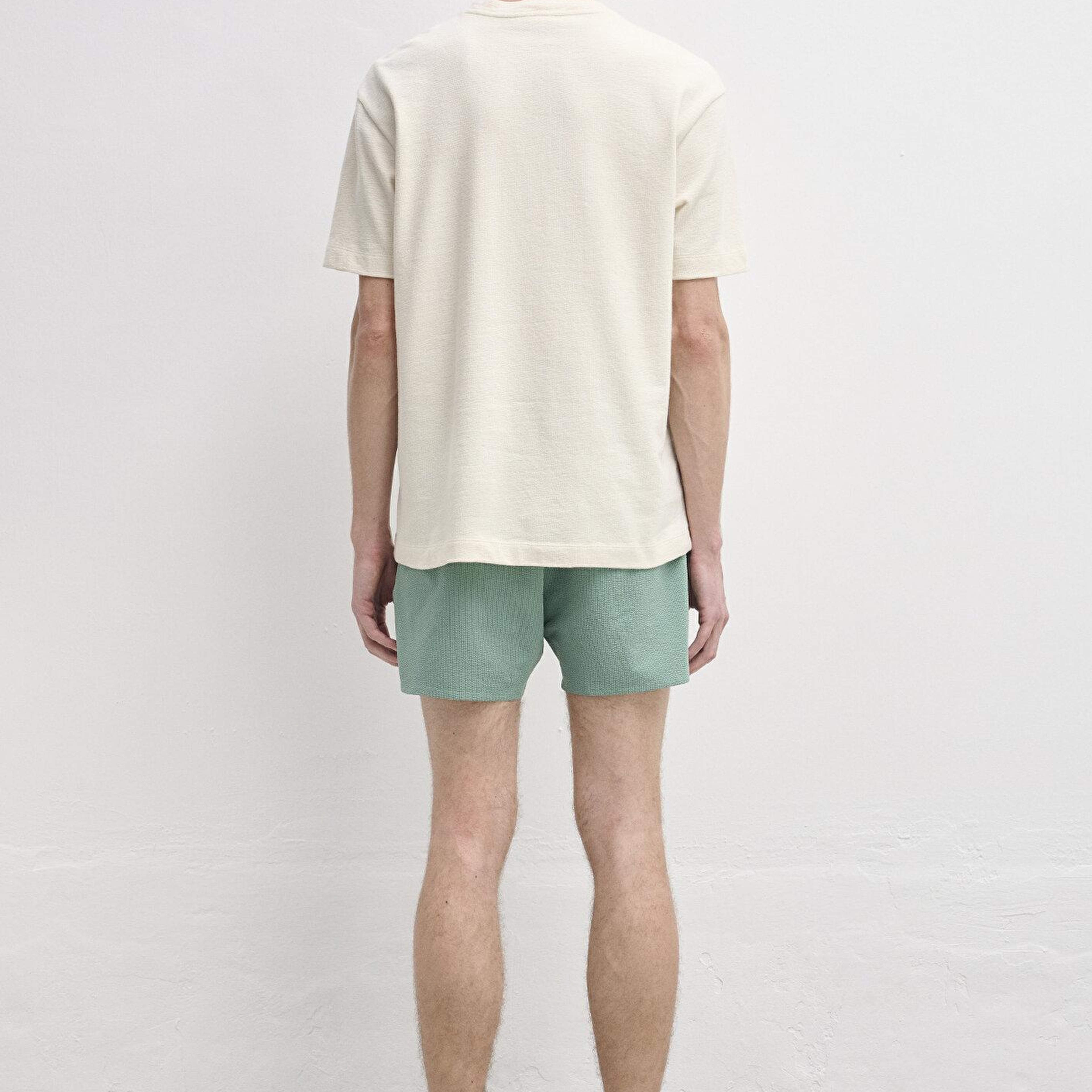 Mavi Dokulu Bej Basic Tişört Loose Fit / Bol Rahat Kesim 0613642-70055