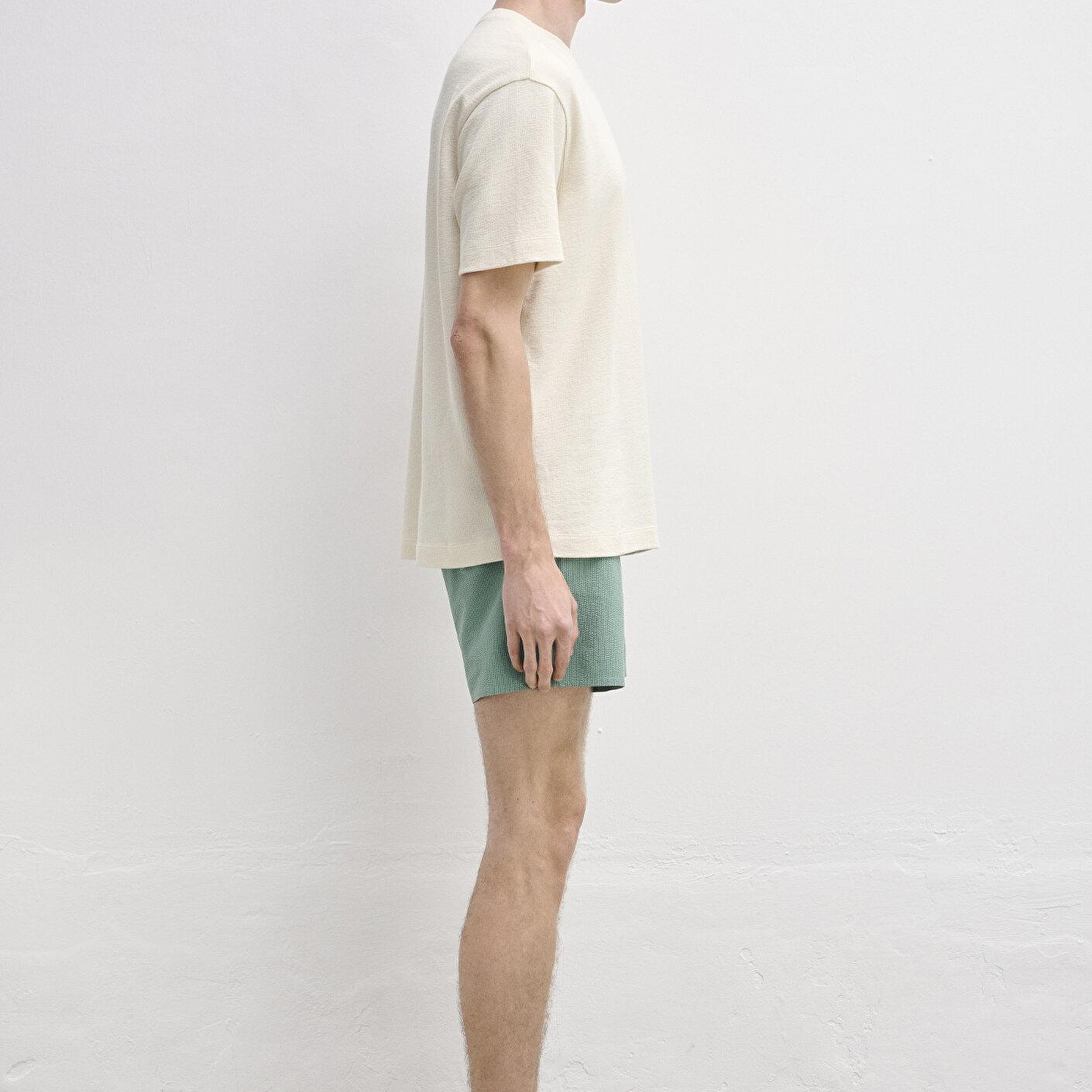 Mavi Dokulu Bej Basic Tişört Loose Fit / Bol Rahat Kesim 0613642-70055