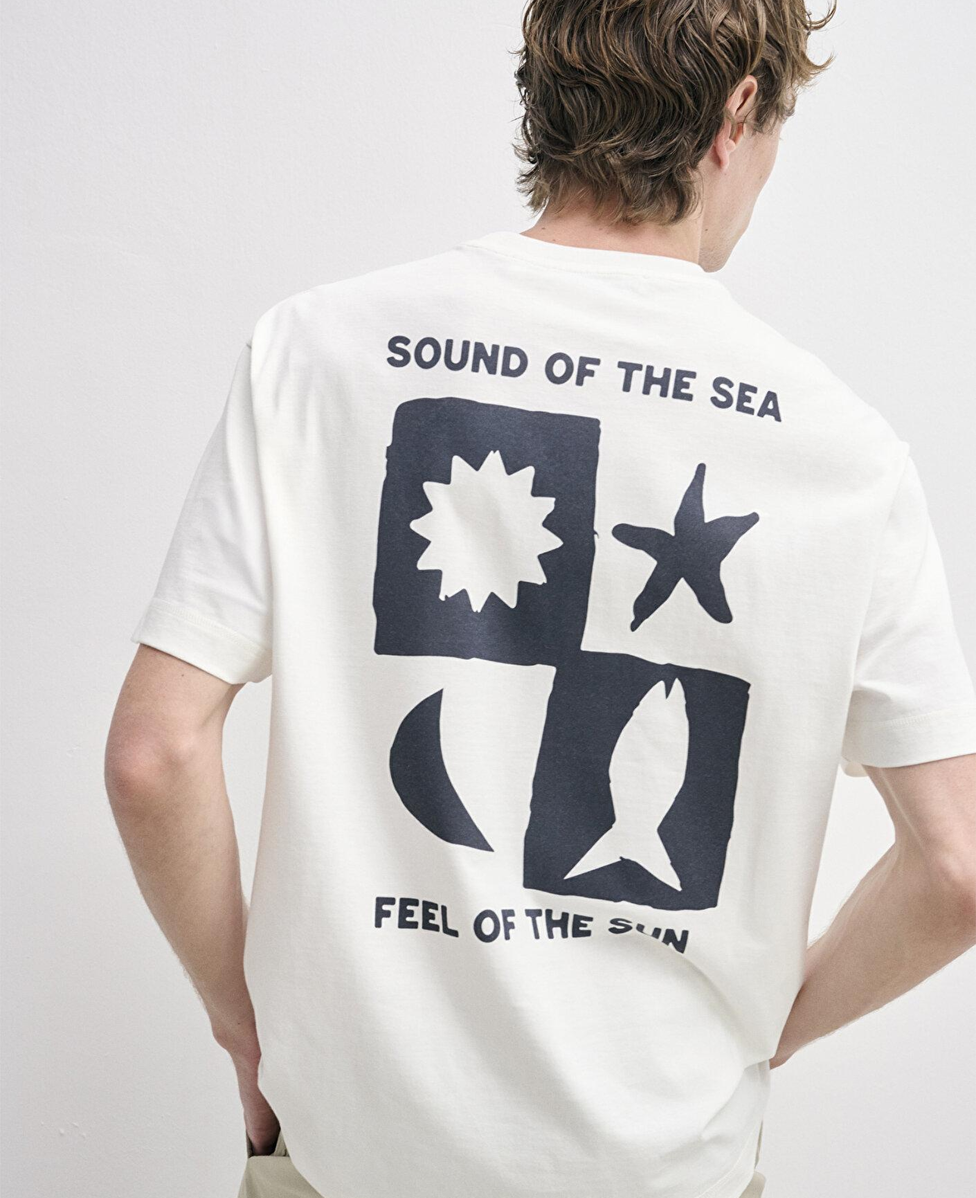 Mavi Sound Of The Sea Baskılı Ekru Tişört Loose Fit / Bol Rahat Kesim 0613646-70057
