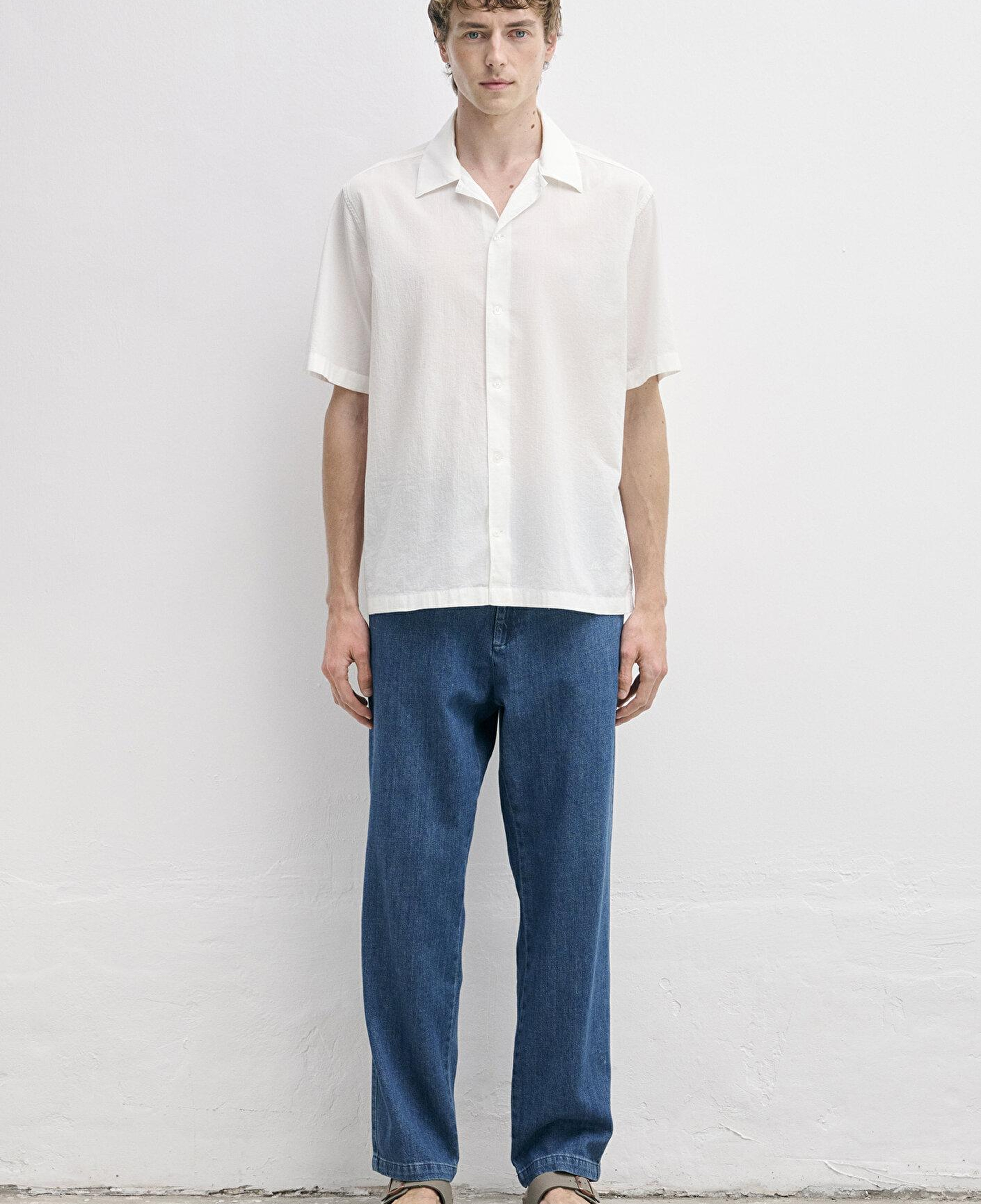 Mavi Kısa Kollu Ekru Gömlek Loose Fit / Bol Rahat Kesim 0212144-70050