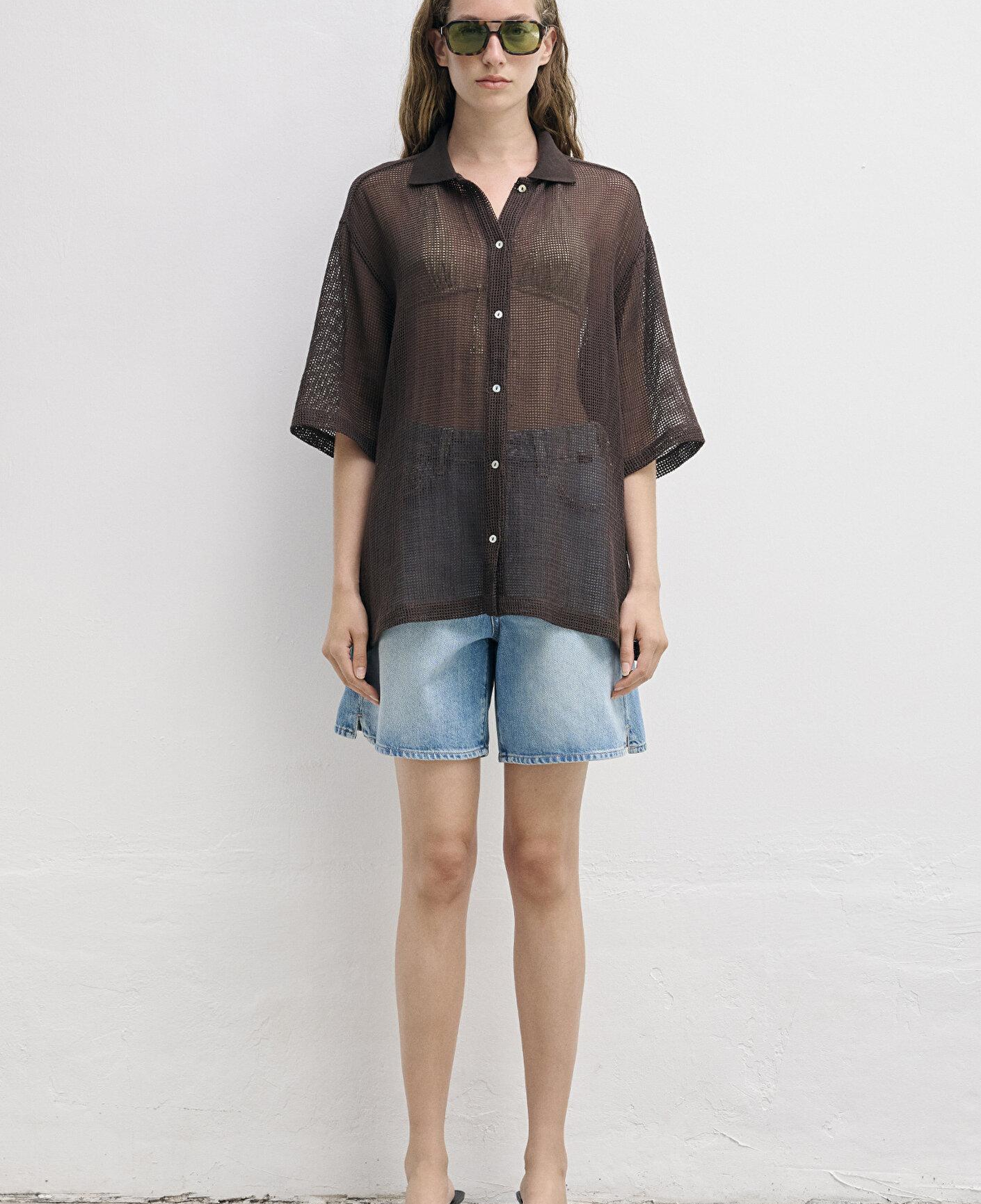 Mavi Kahverengi Tişört Loose Fit / Bol Rahat Kesim 1614246-70251