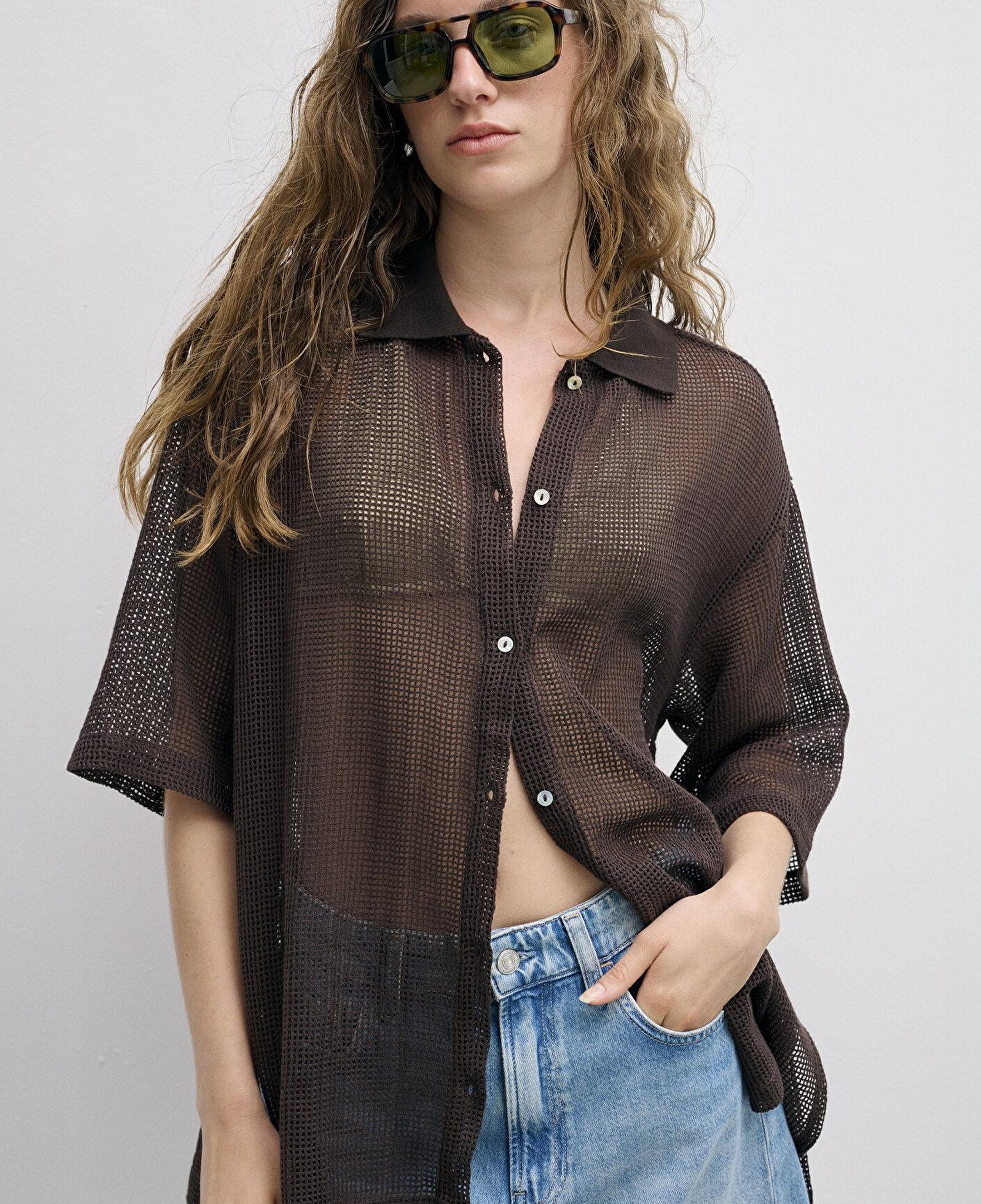 Mavi Kahverengi Tişört Loose Fit / Bol Rahat Kesim 1614246-70251