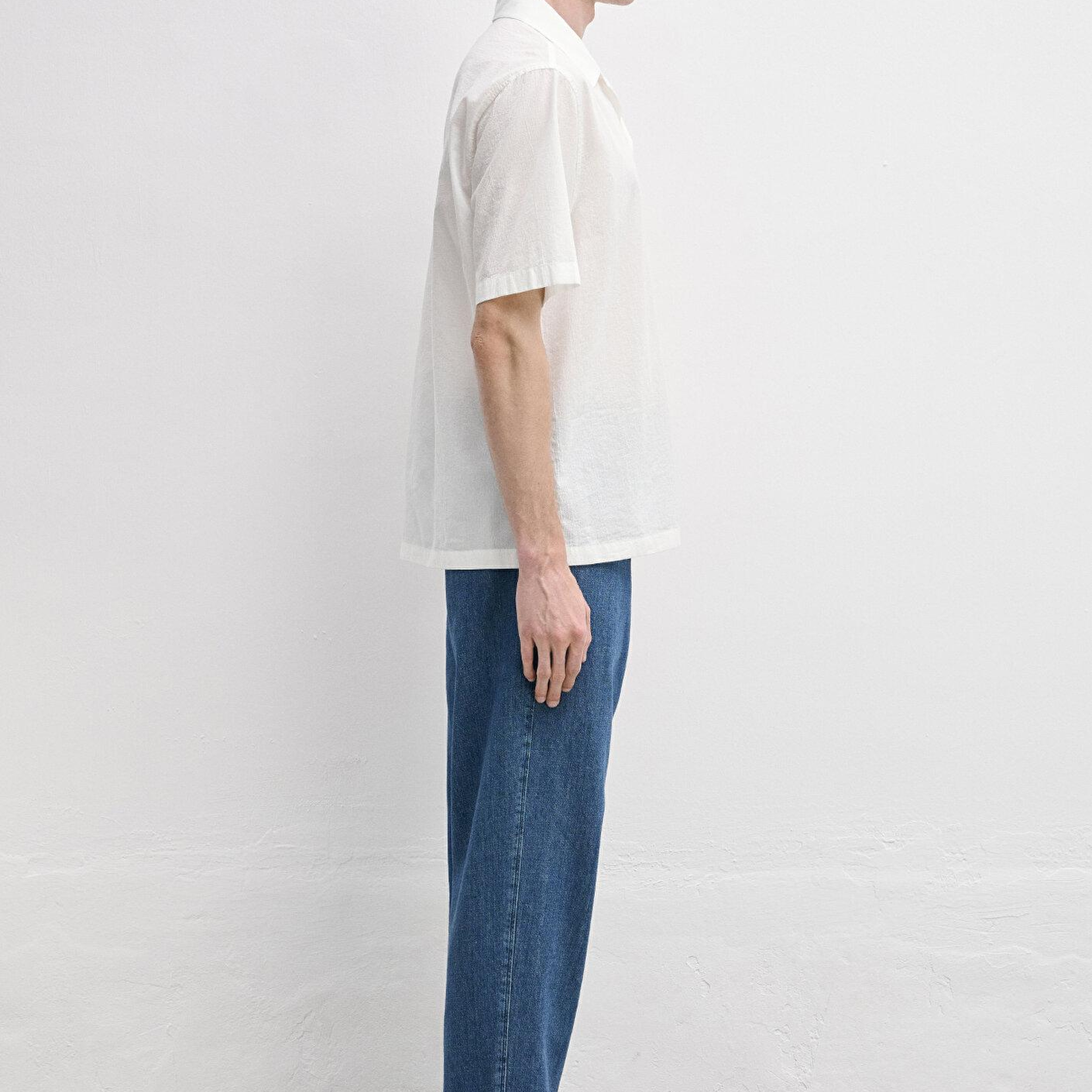 Mavi Kısa Kollu Ekru Gömlek Loose Fit / Bol Rahat Kesim 0212144-70050