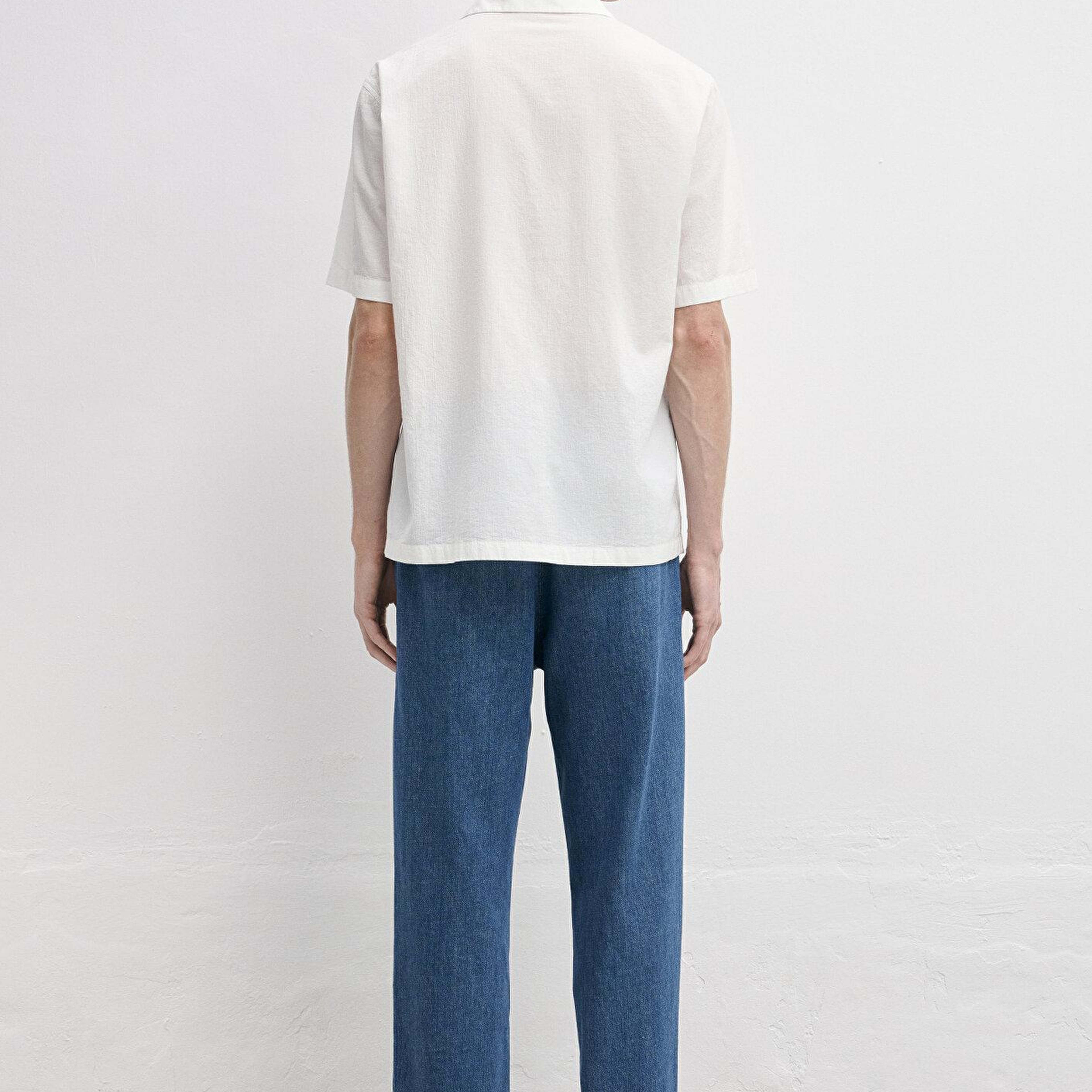 Mavi Kısa Kollu Ekru Gömlek Loose Fit / Bol Rahat Kesim 0212144-70050