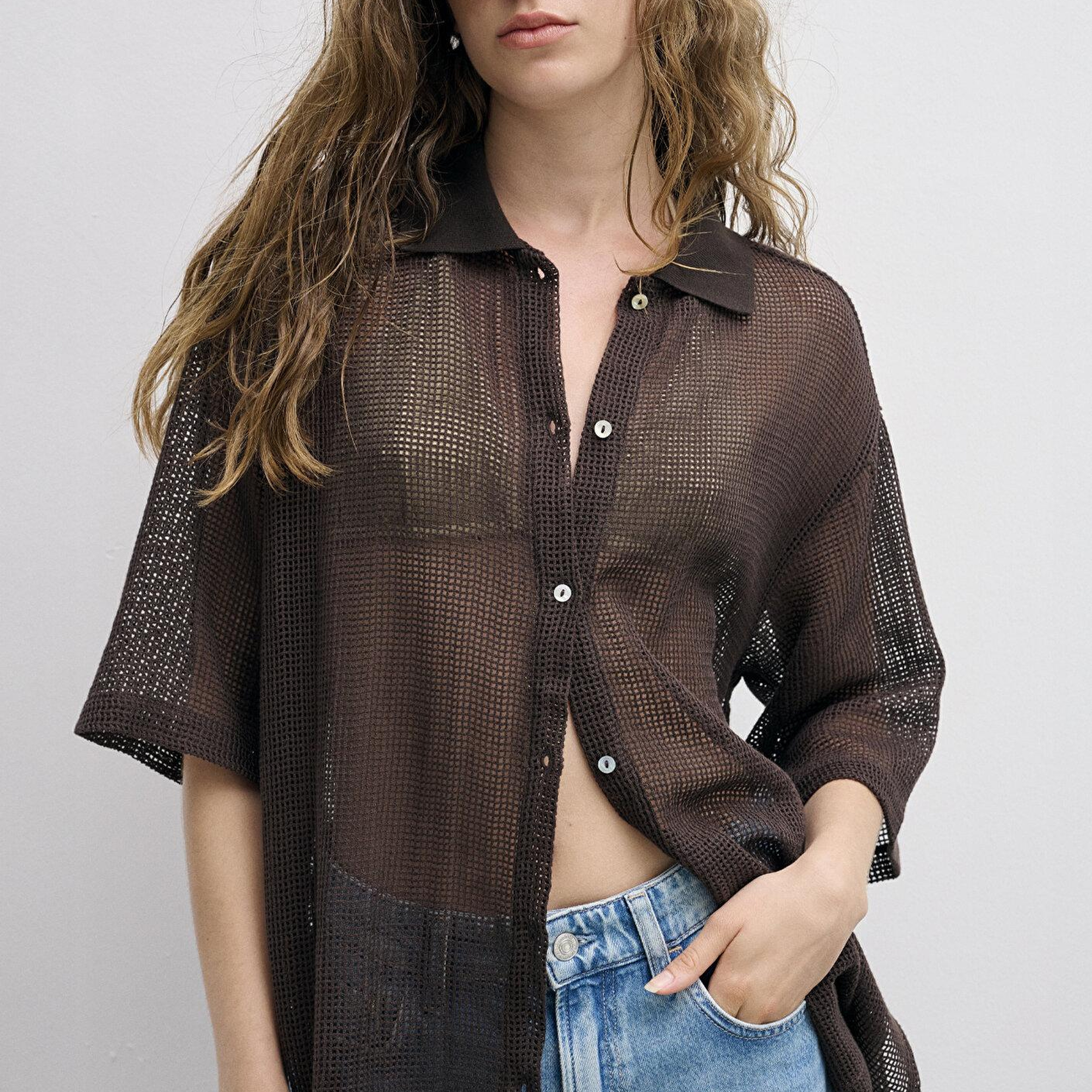 Mavi Kahverengi Tişört Loose Fit / Bol Rahat Kesim 1614246-70251