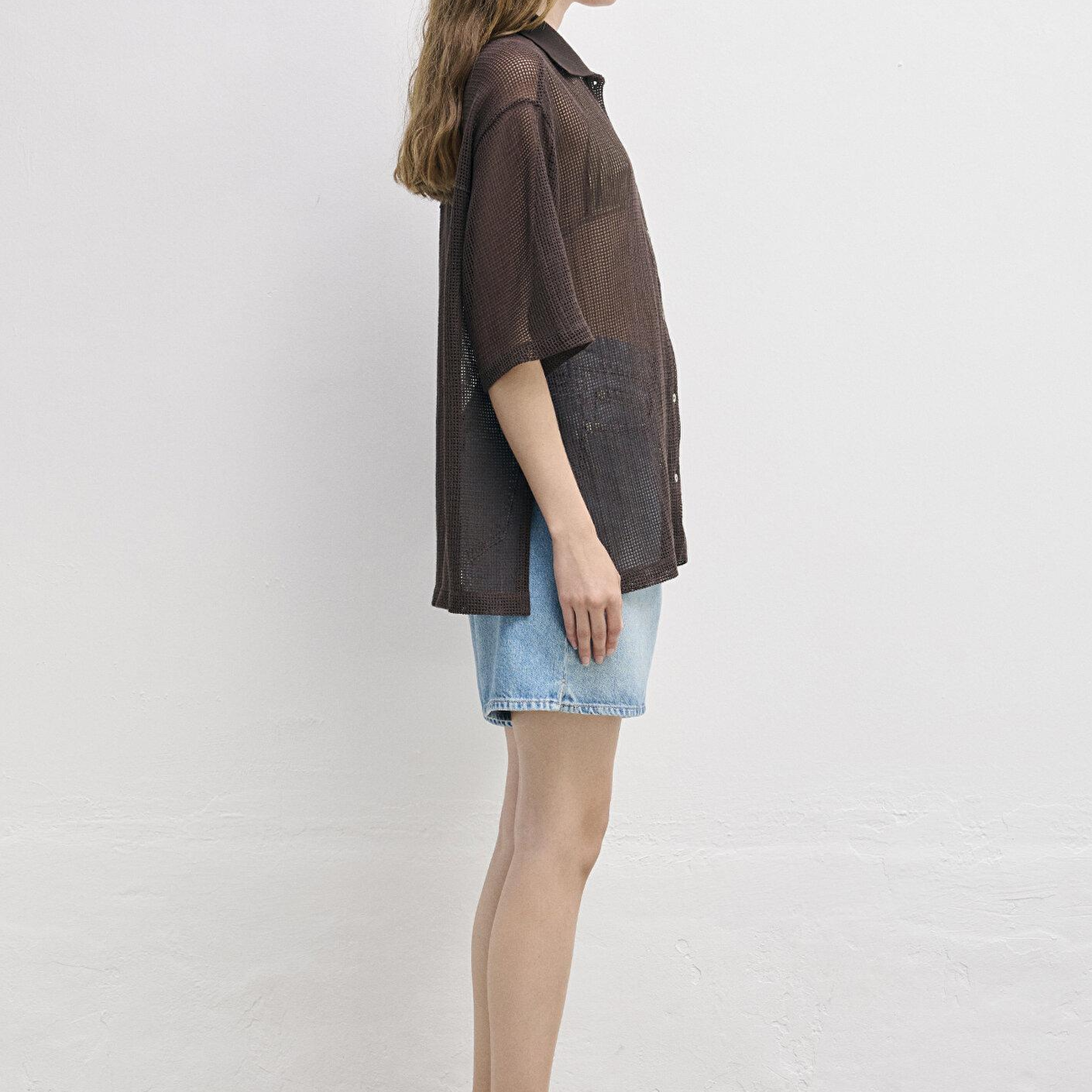 Mavi Kahverengi Tişört Loose Fit / Bol Rahat Kesim 1614246-70251