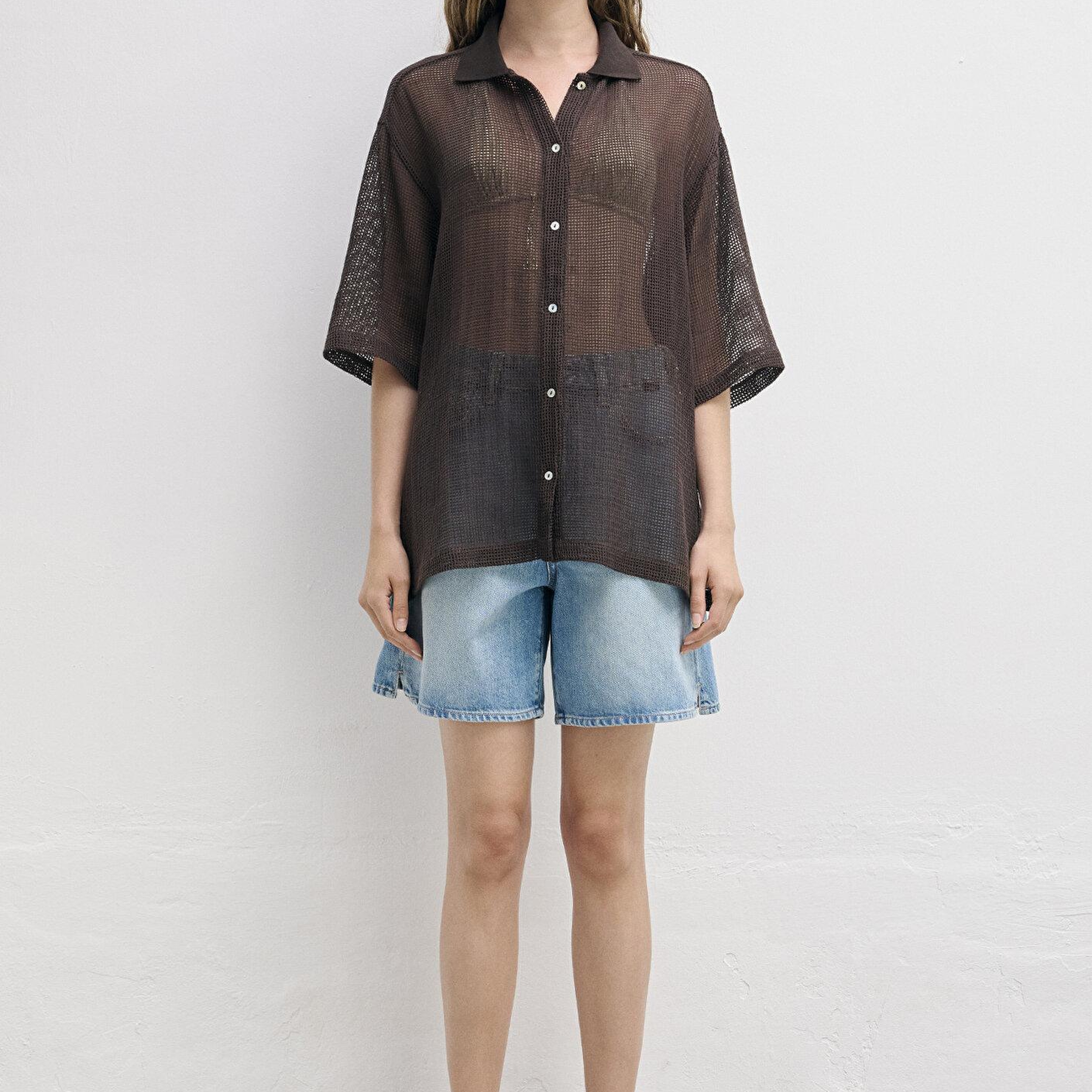 Mavi Kahverengi Tişört Loose Fit / Bol Rahat Kesim 1614246-70251