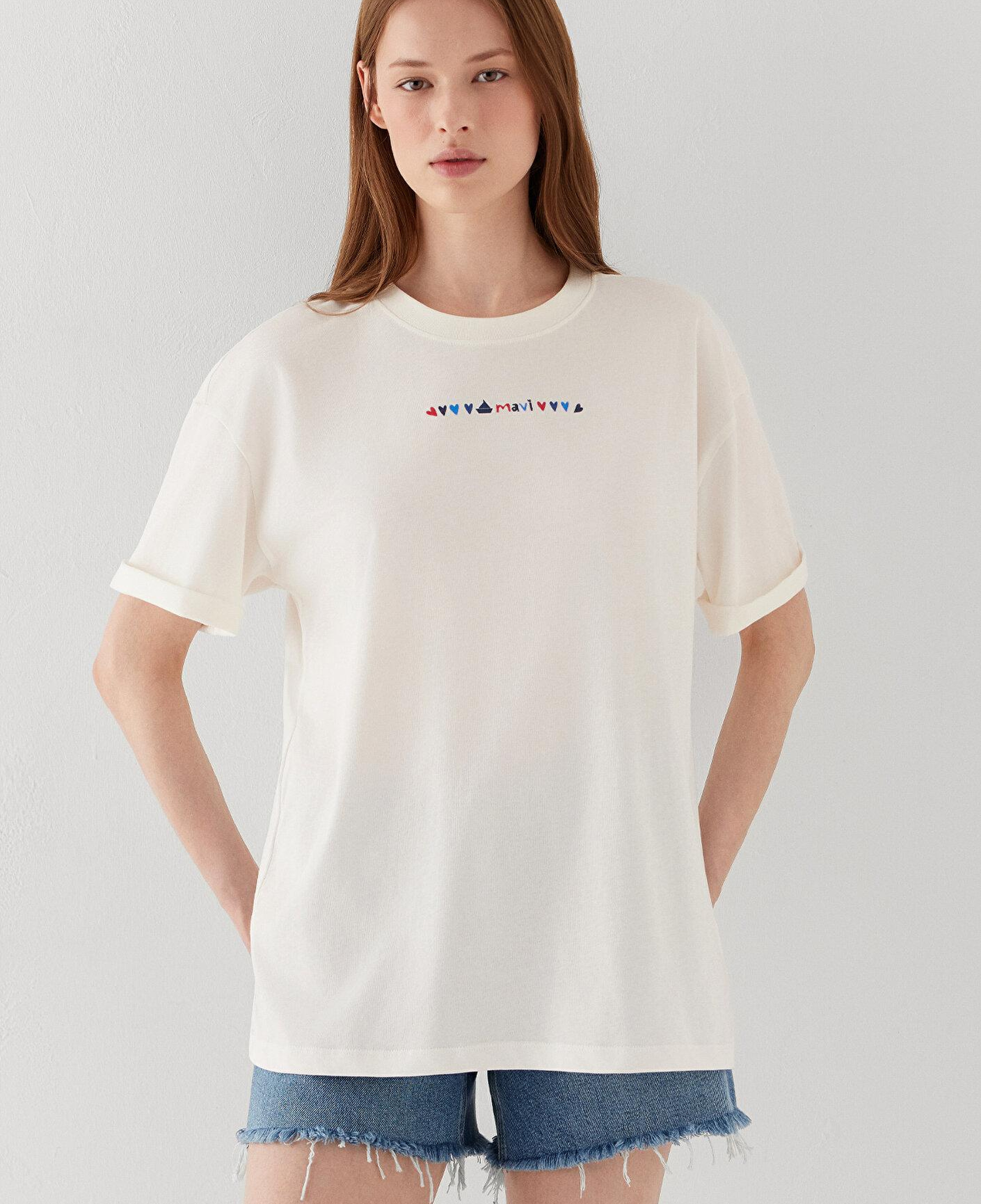 Mavi Ekru Tişört Loose Fit / Bol Rahat Kesim 1614301-70057