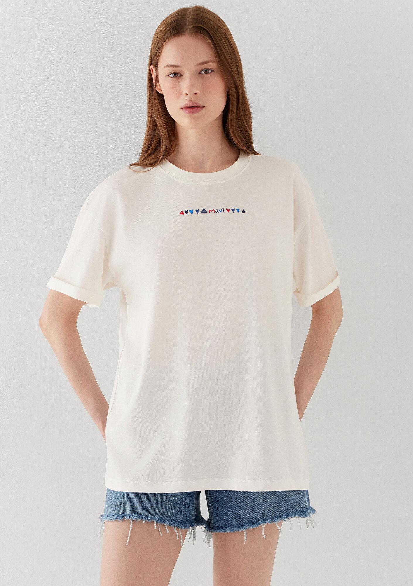 Mavi Ekru Tişört Loose Fit / Bol Rahat Kesim 1614301-70057