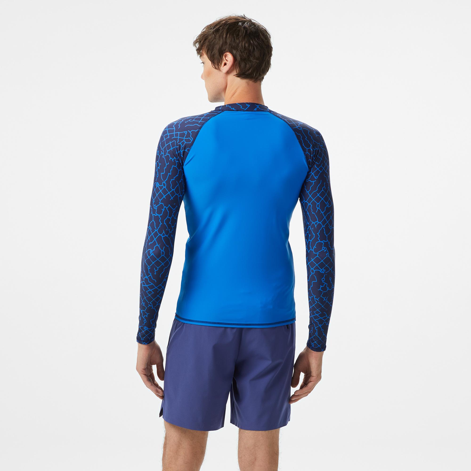 Arena Rash Vest L/S Allover Erkek Mavi Yüzücü T-Shirt