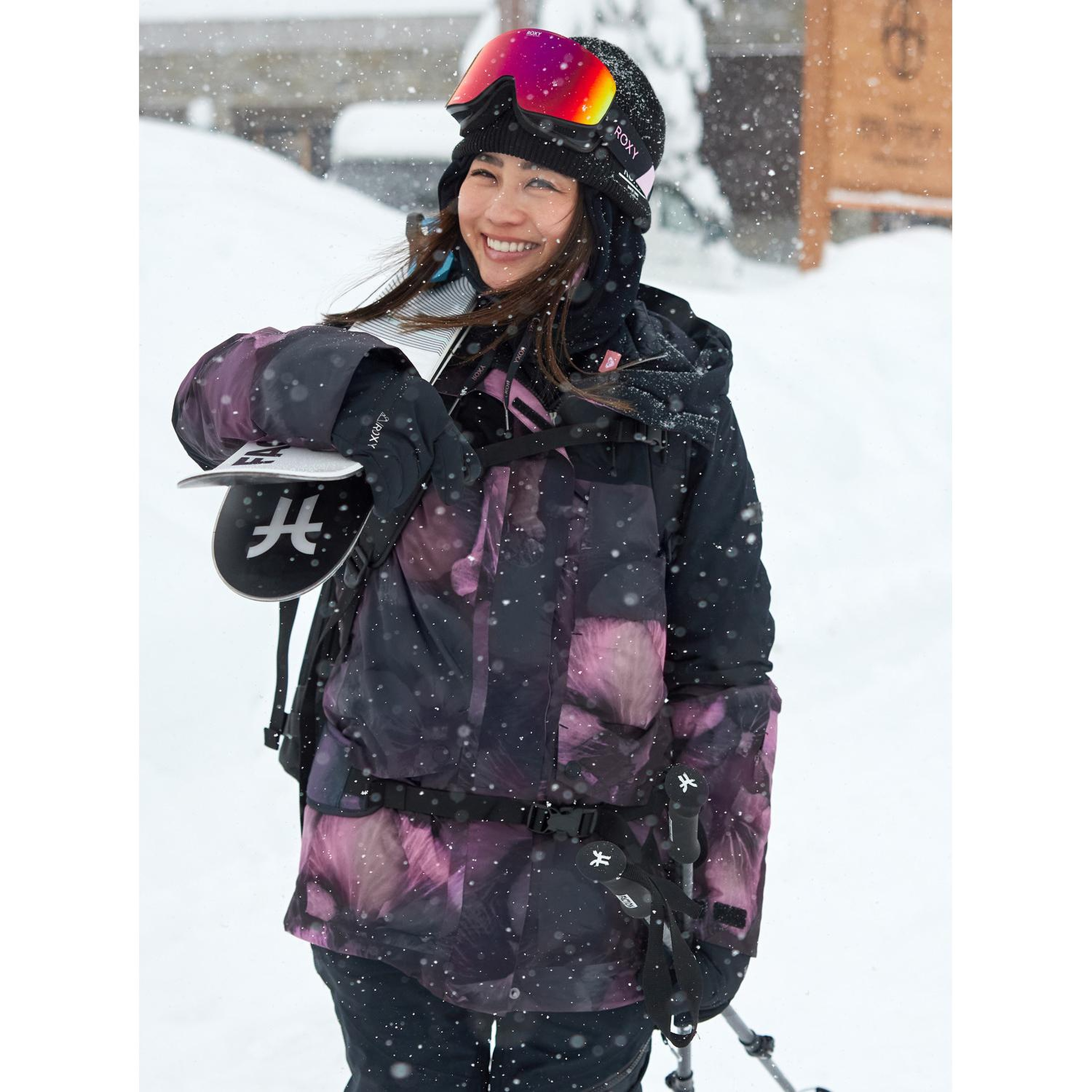 Roxy Gore-Tex Glade Printed Kadın Siyah Snowboard Ceketi