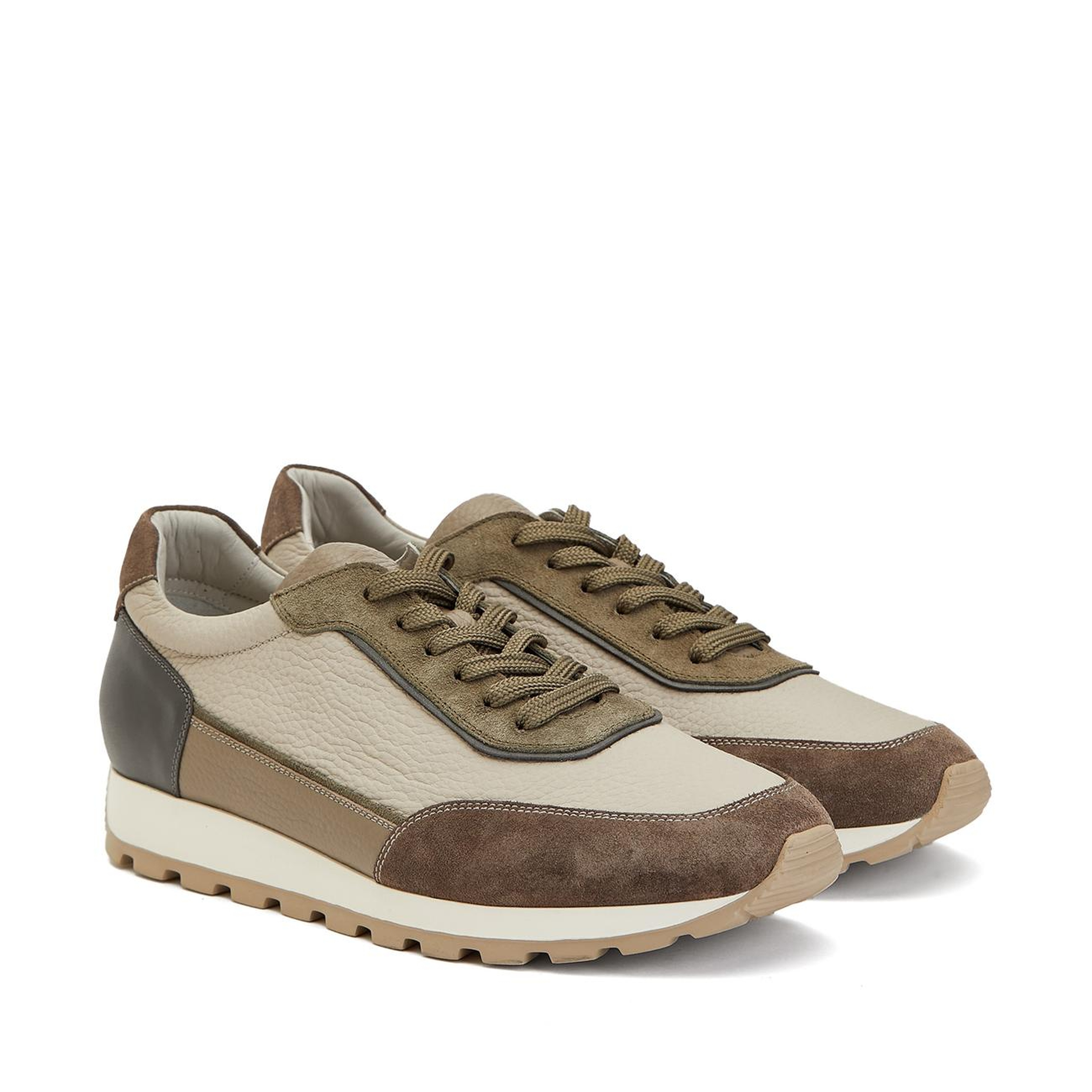 Divarese Erkek Ekru Haki Deri Sneaker
