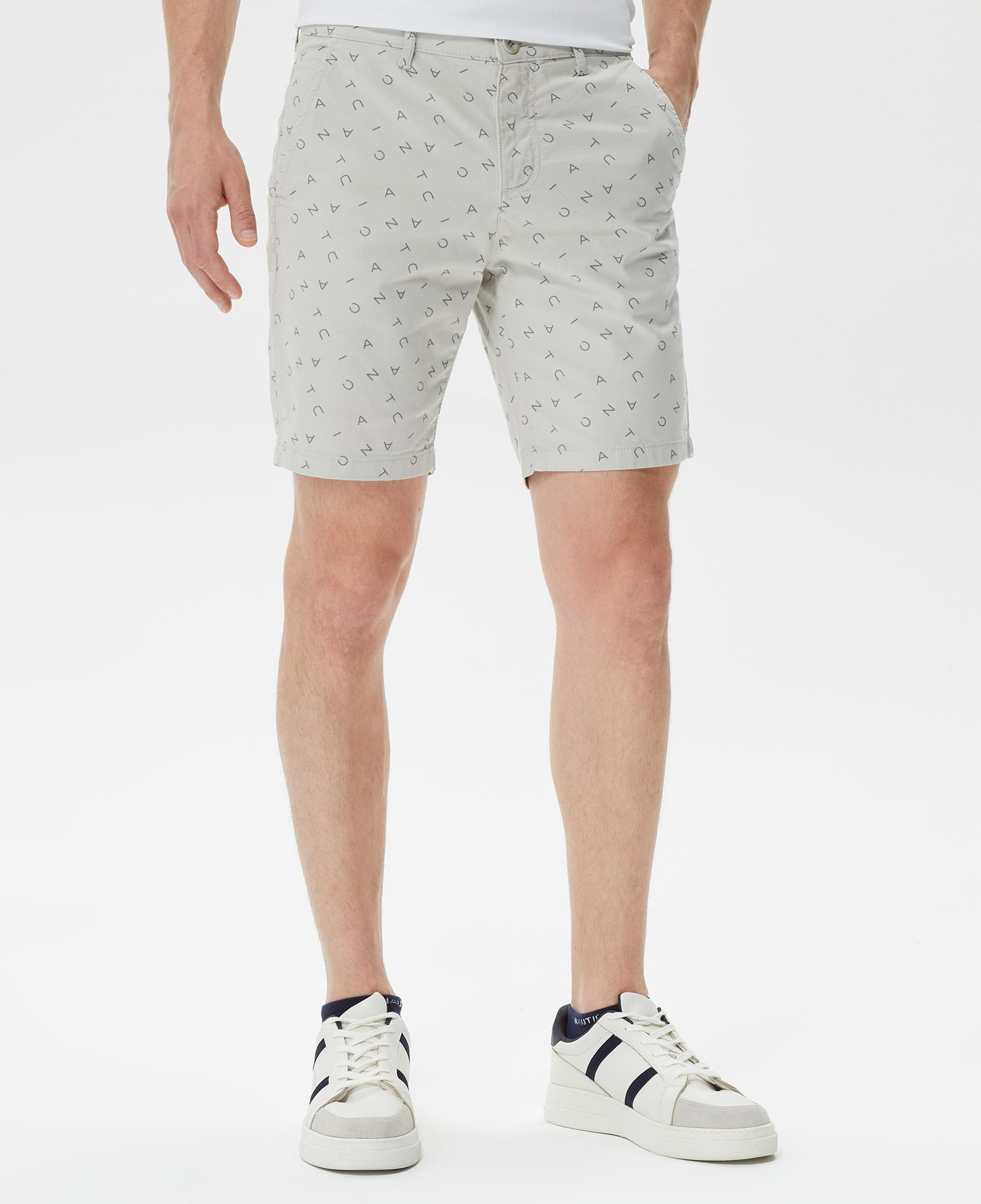 Nautica Erkek Gri Slim Fit Baskılı Bermuda