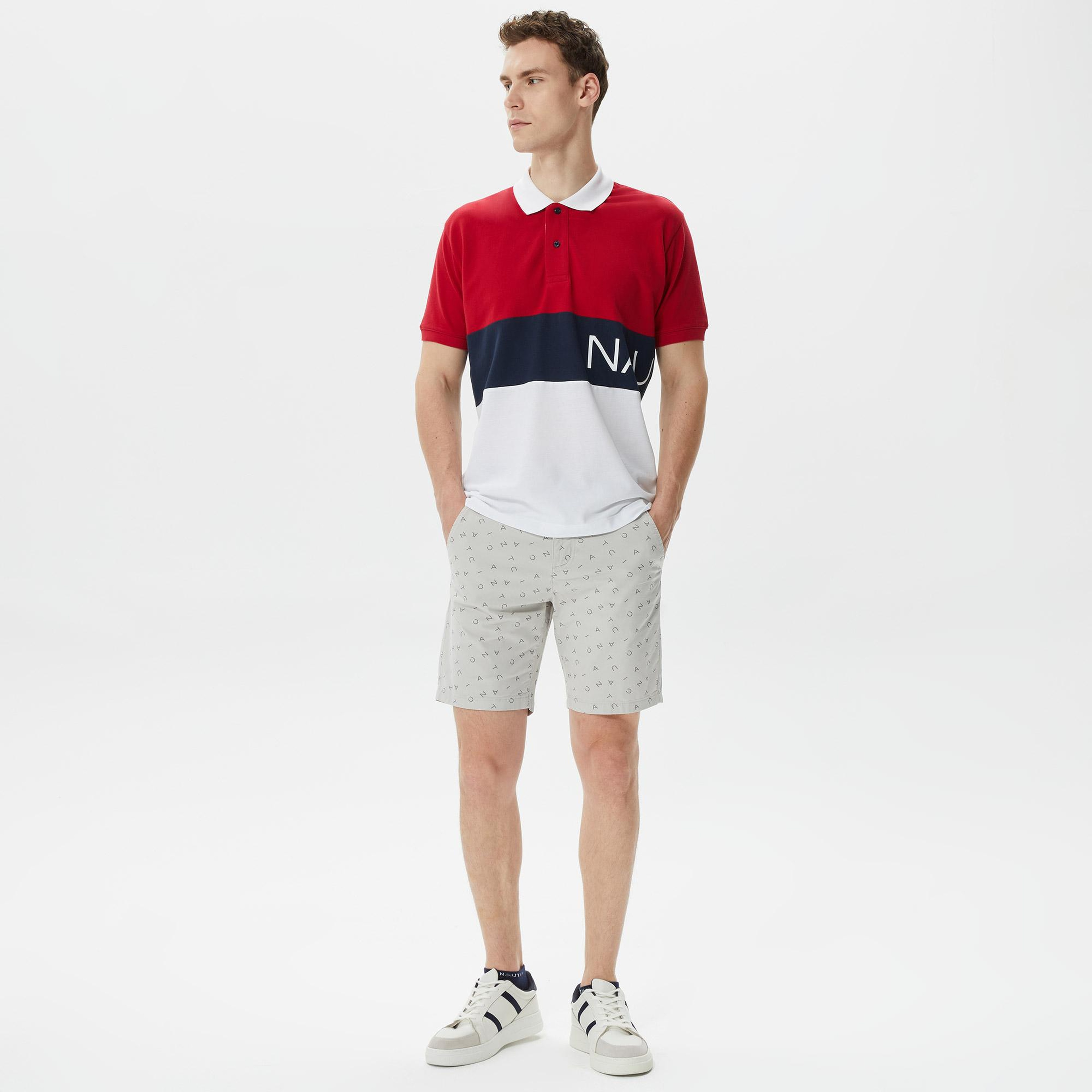 Nautica Erkek Gri Slim Fit Baskılı Bermuda