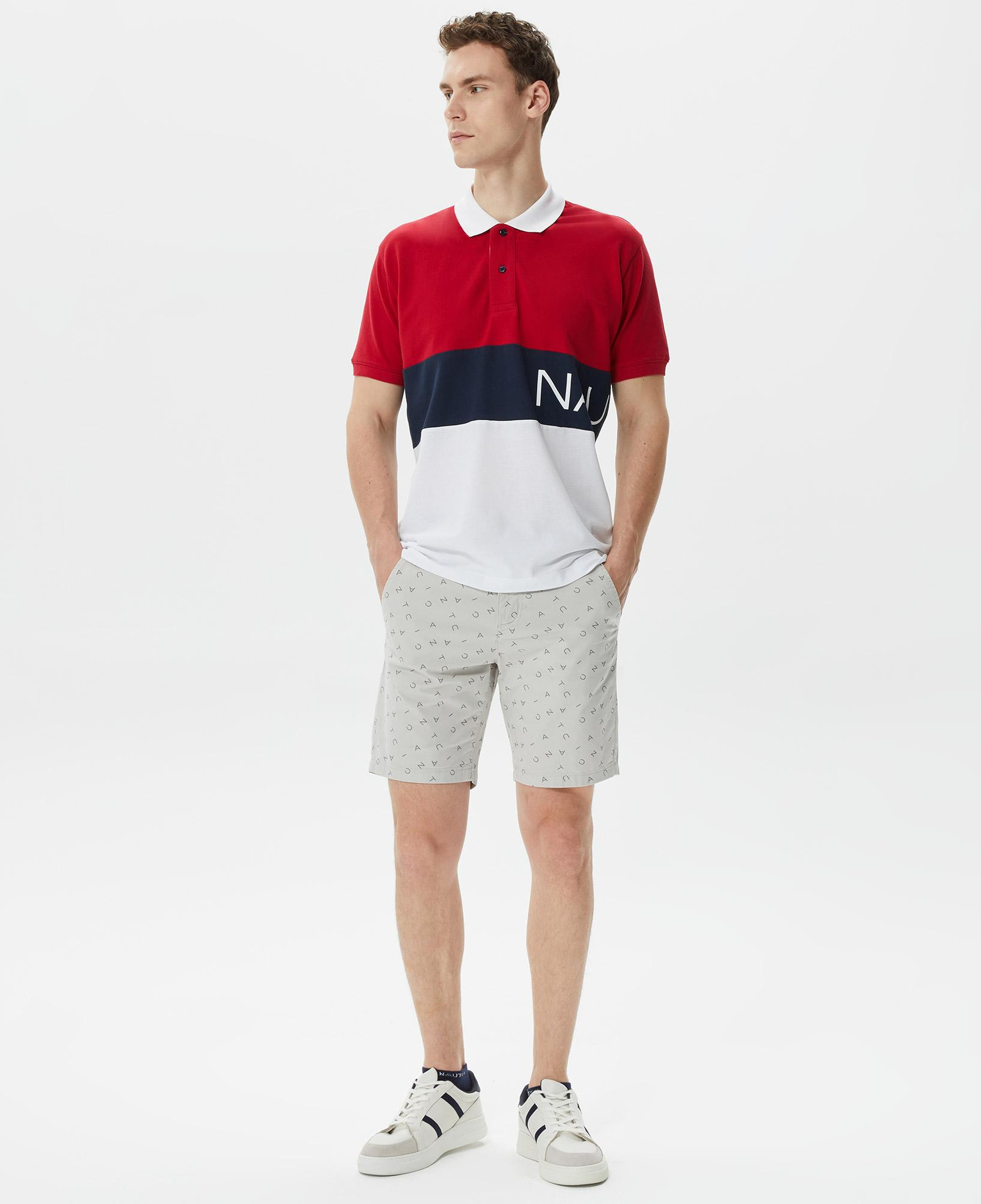 Nautica Erkek Gri Slim Fit Baskılı Bermuda