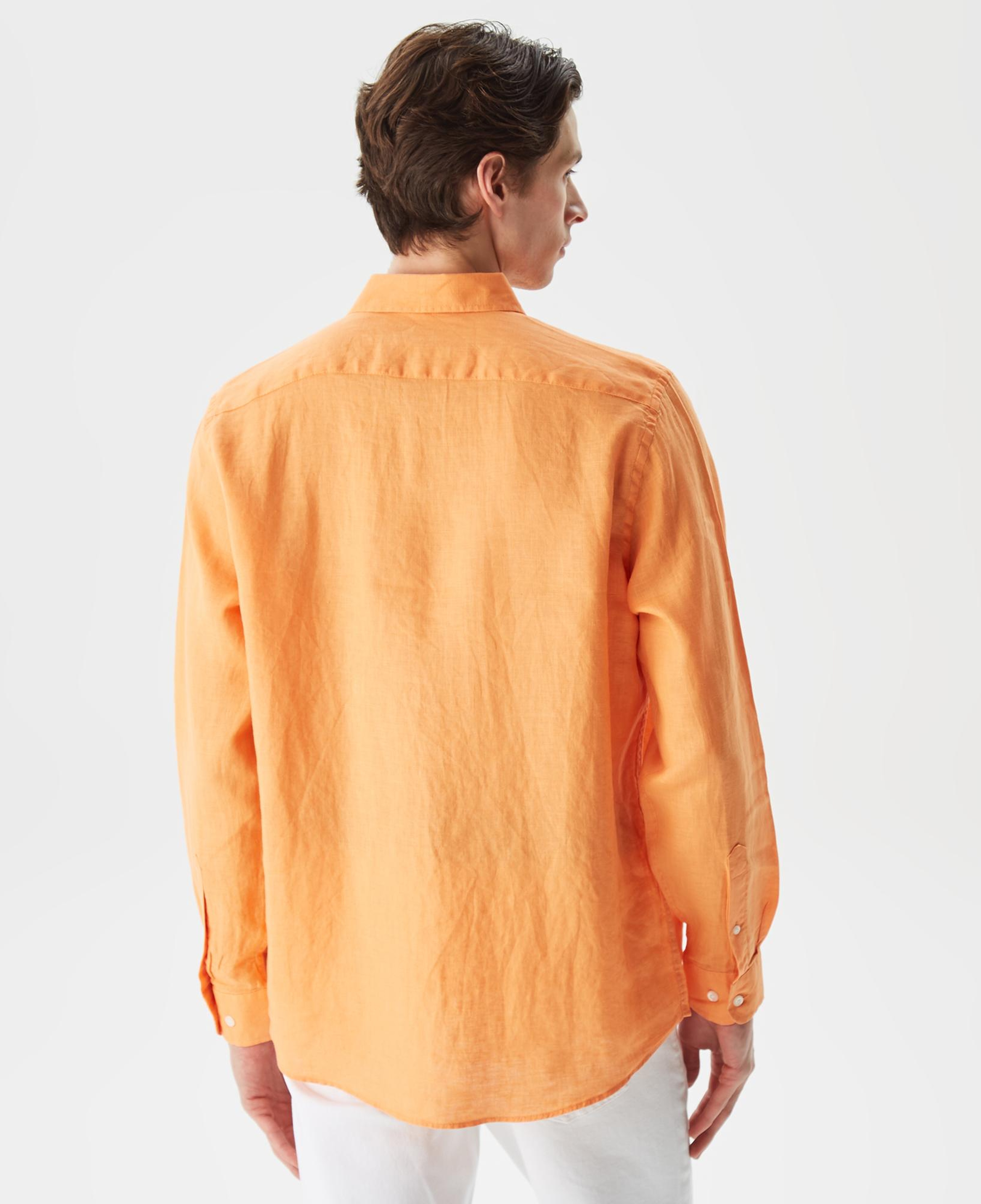 Nautica Erkek Turuncu Classic Fit Uzun Kollu Keten Gömlek