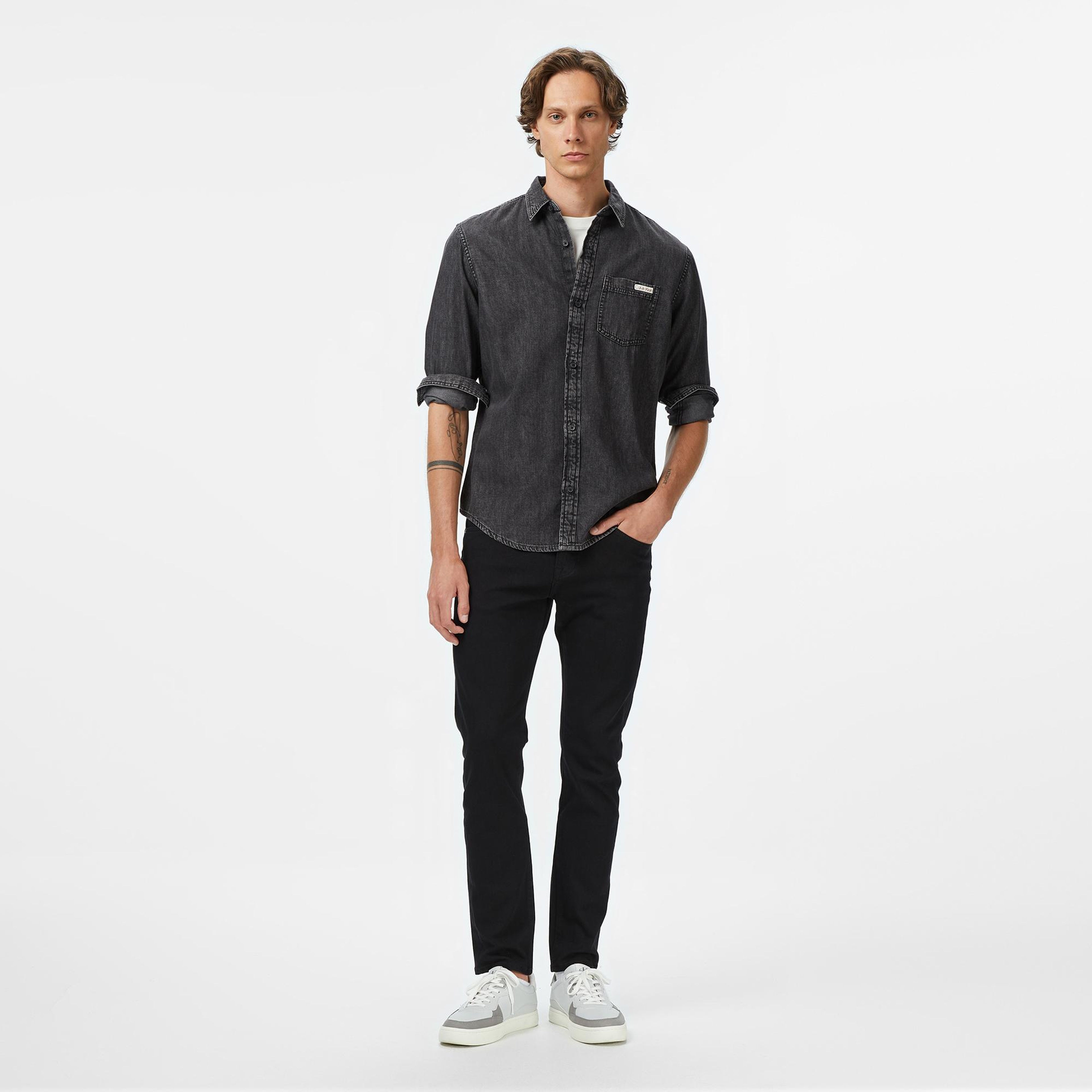 Calvin Klein Casual Classic Vail Denim Erkek Füme Gömlek