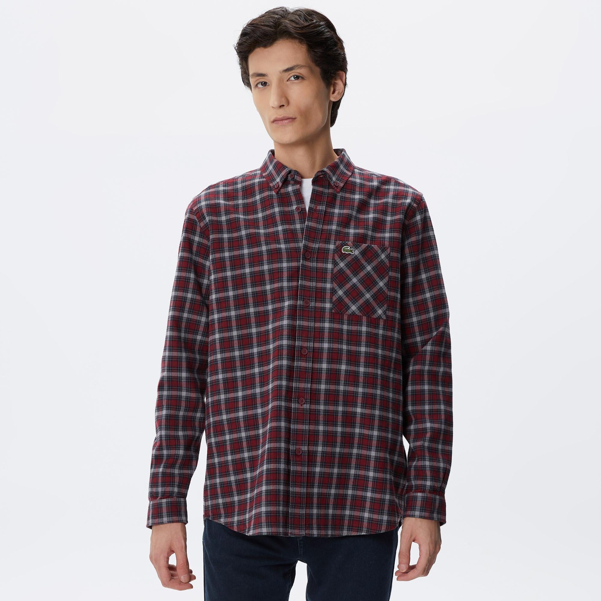 Lacoste Erkek Regular Fit Ekose Bordo Gömlek