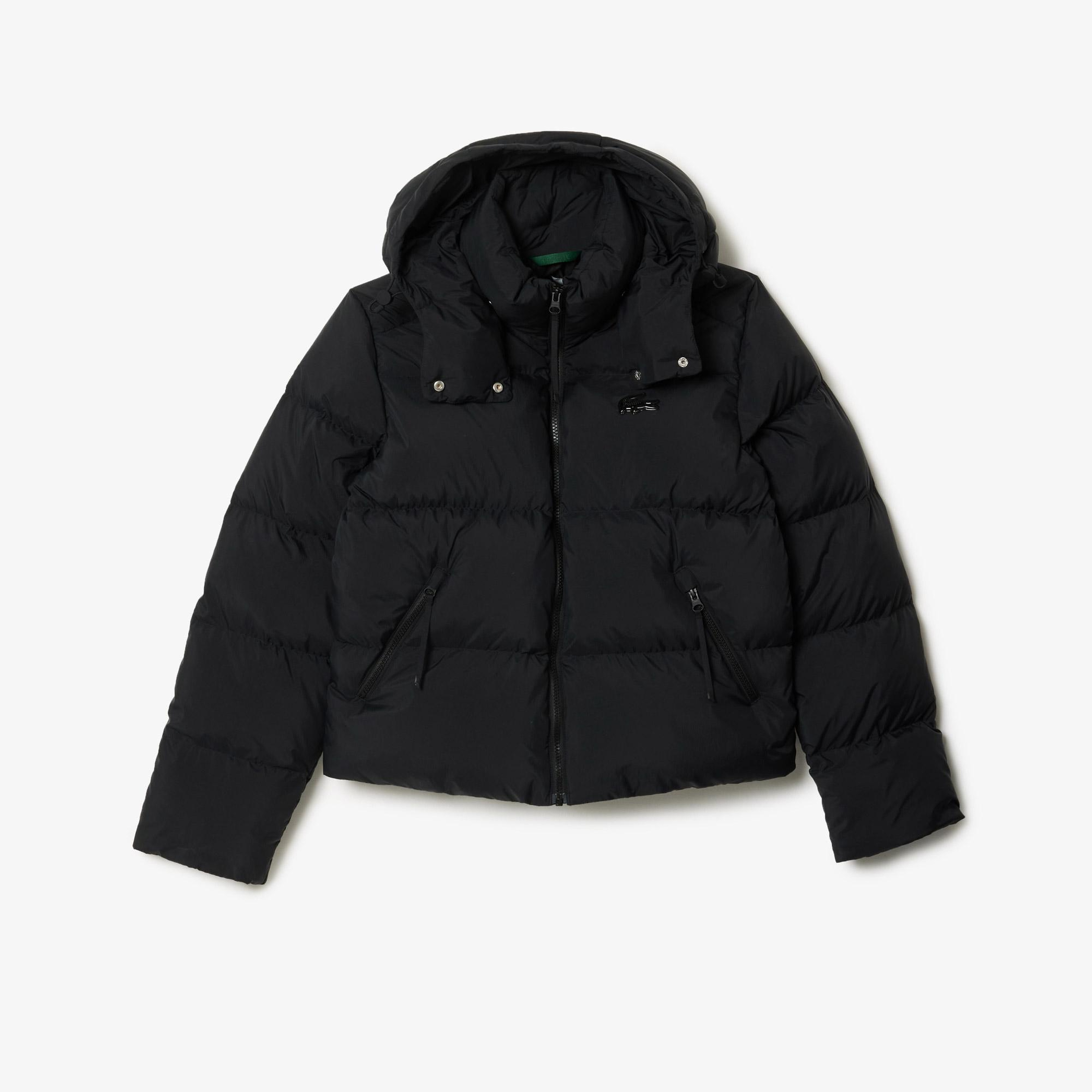 Kadın Relaxed Fit Kapüşonlu Siyah Şişme Mont