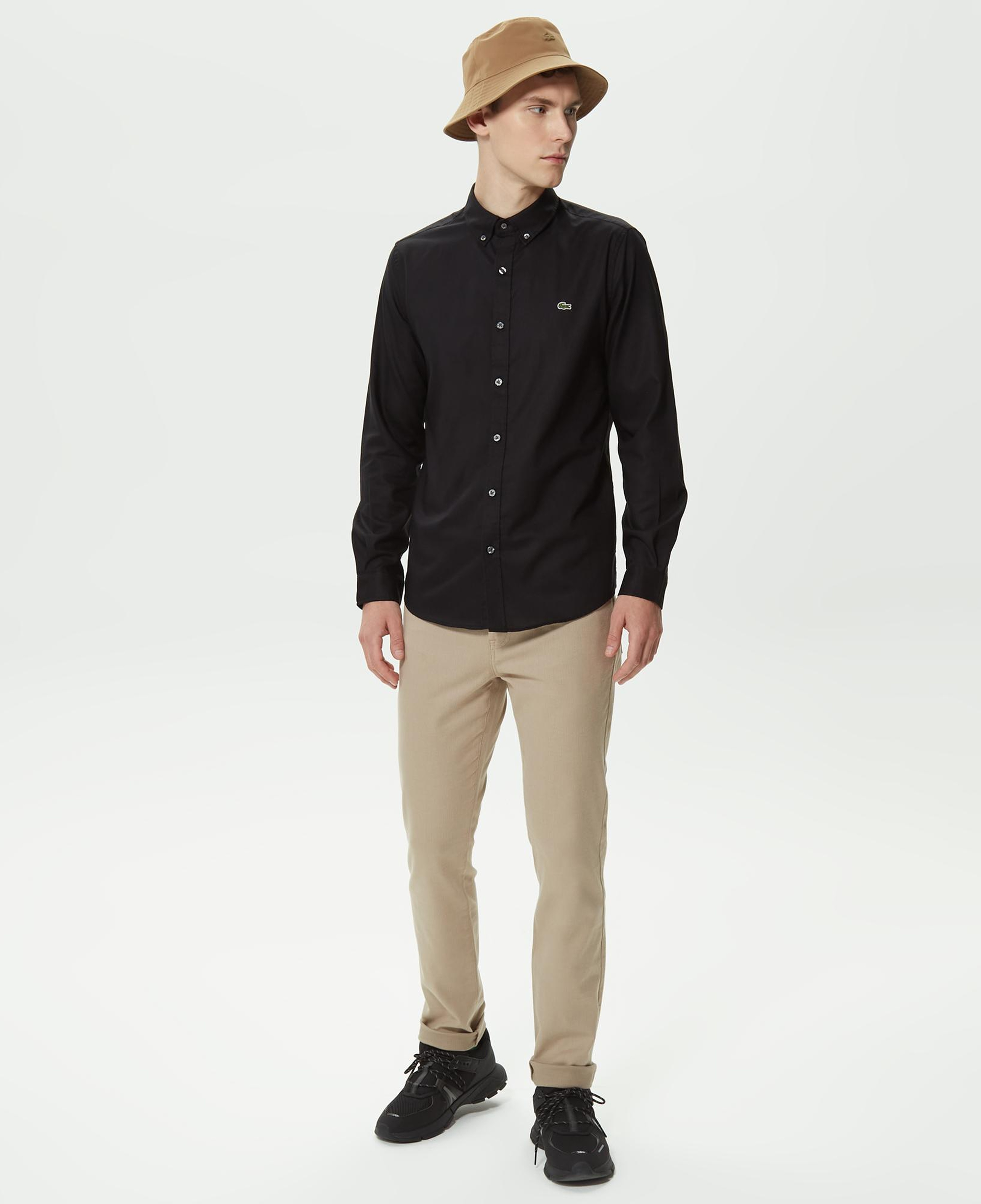 Erkek Slim Fit Düğmeli Yaka Siyah Gömlek