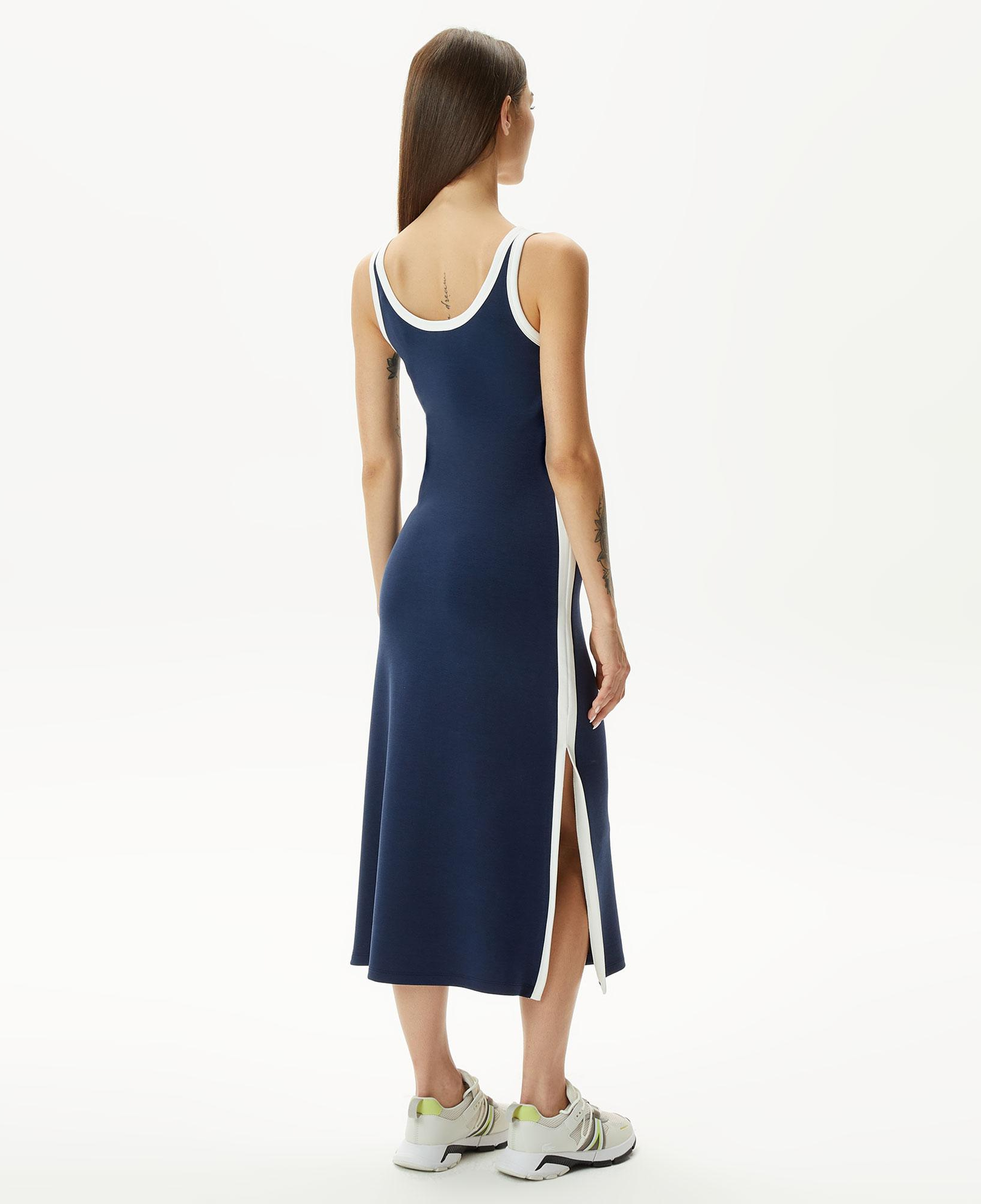 Kadın Slim Fit Kolsuz Bisiklet Yaka Renk Bloklu Lacivert Elbise