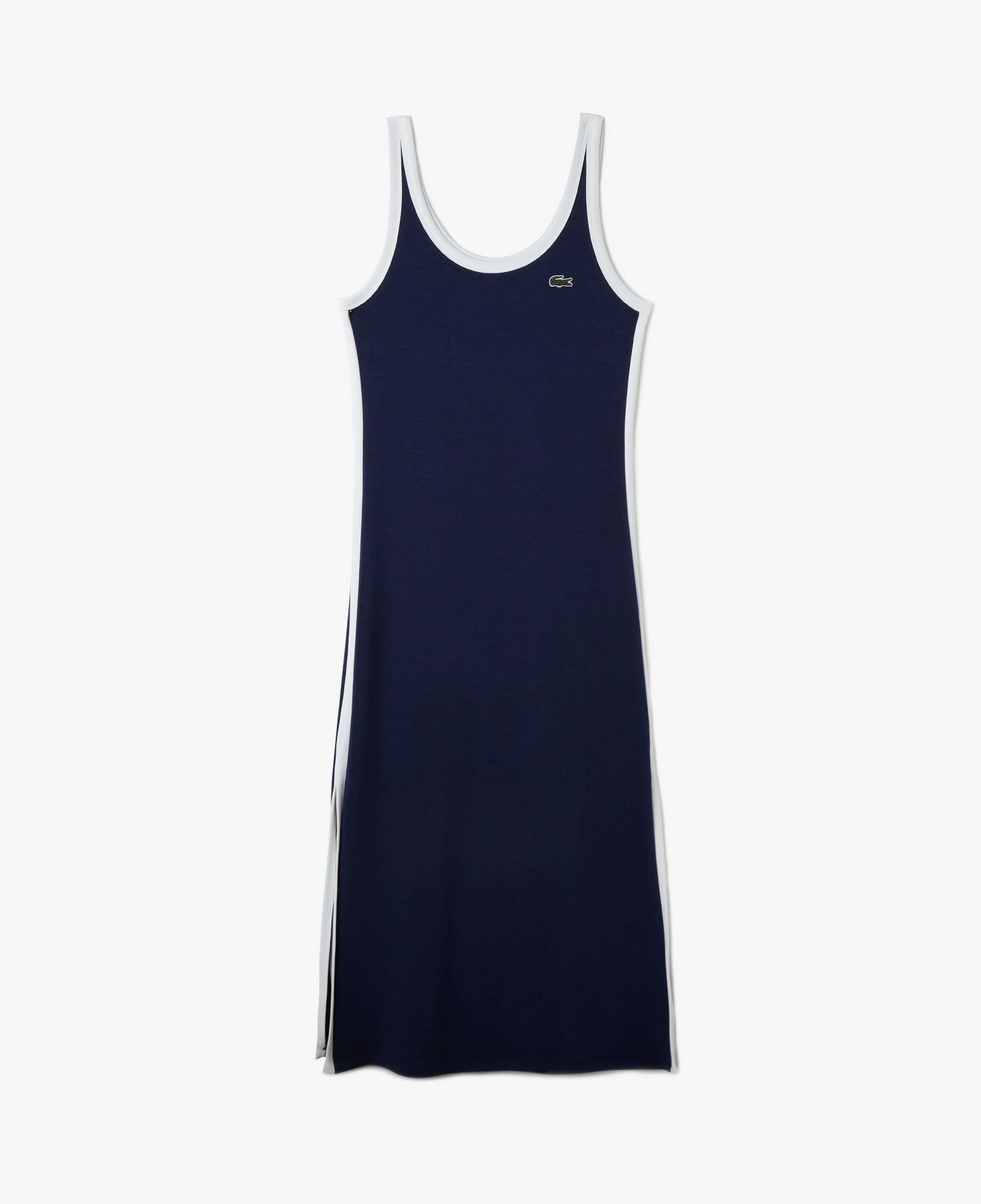 Kadın Slim Fit Kolsuz Bisiklet Yaka Renk Bloklu Lacivert Elbise