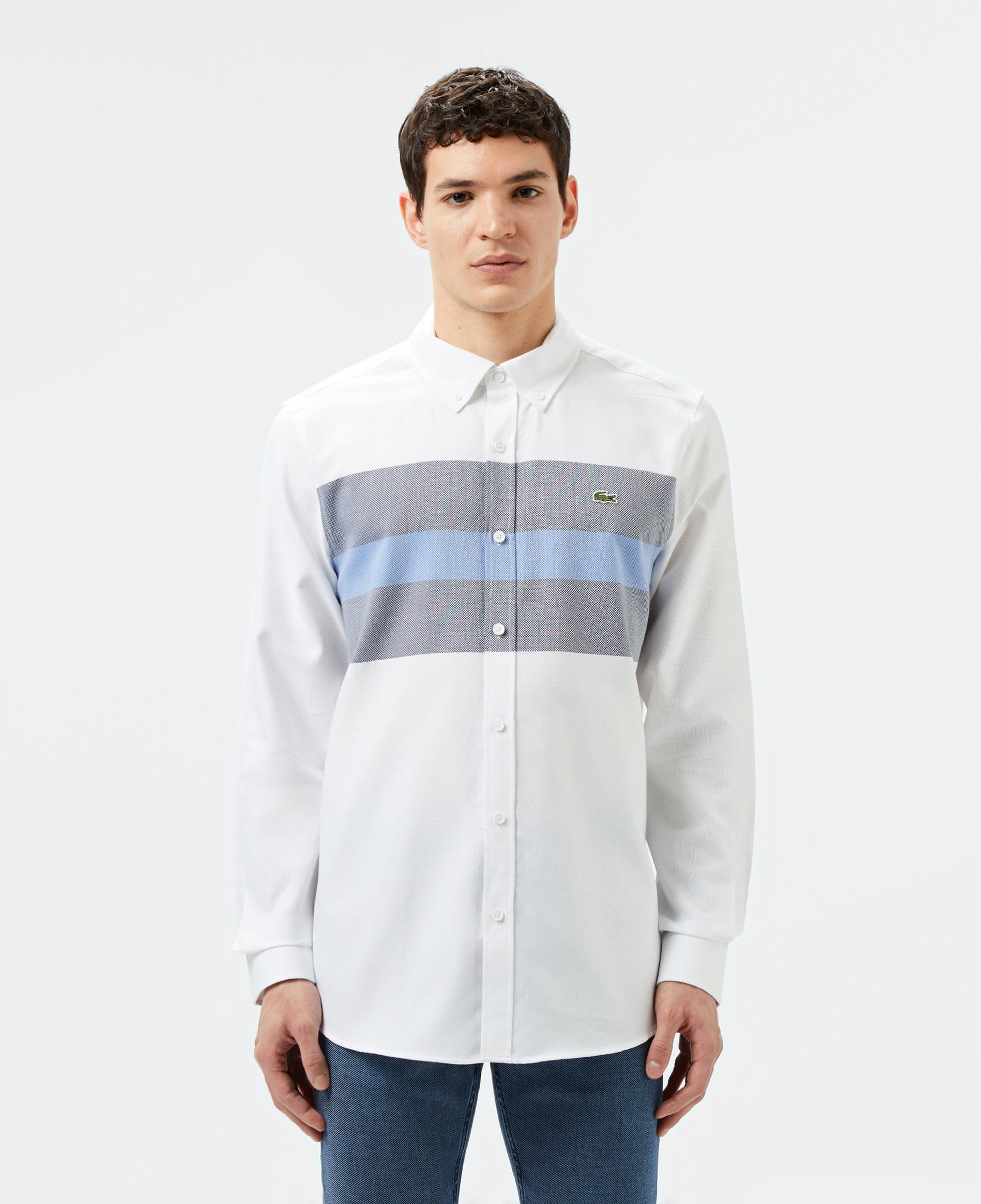 Erkek Slim Fit Renk Bloklu Beyaz Gömlek