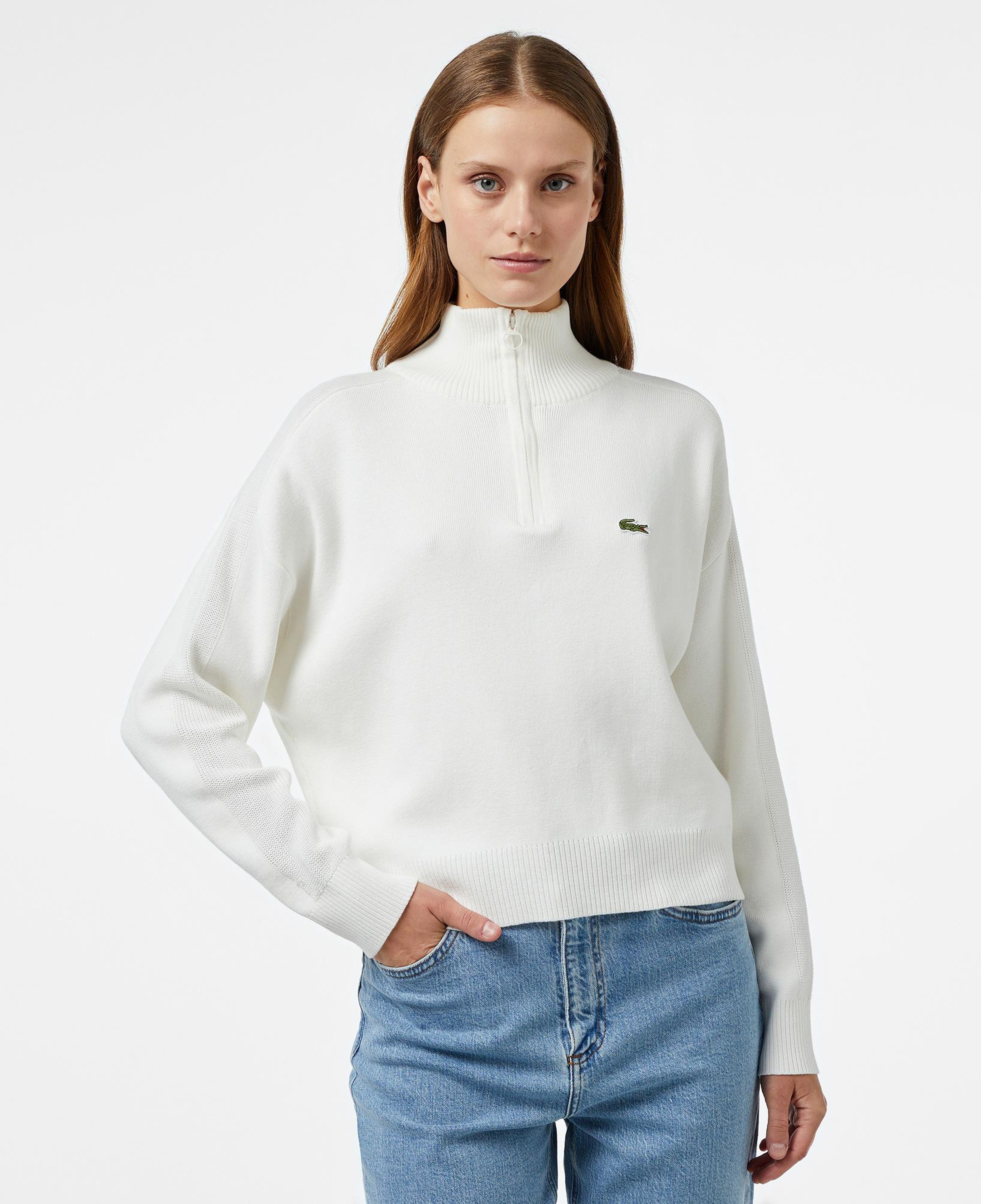 Kadın Relaxed Fit Yarım Fermuarlı Beyaz Triko