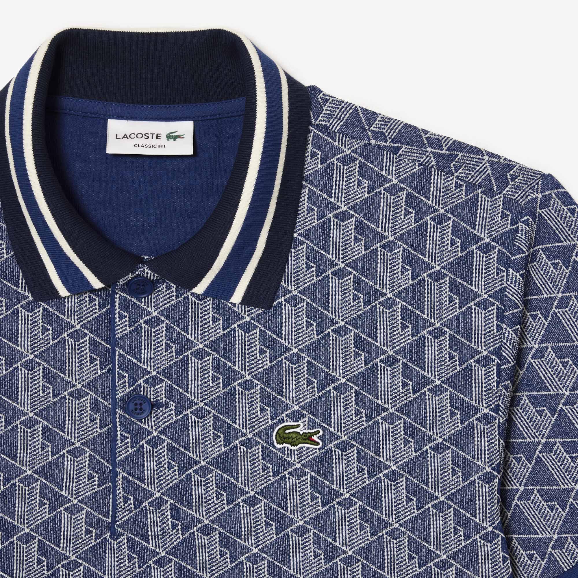 Erkek Classic Fit Monogram Lacivert Polo