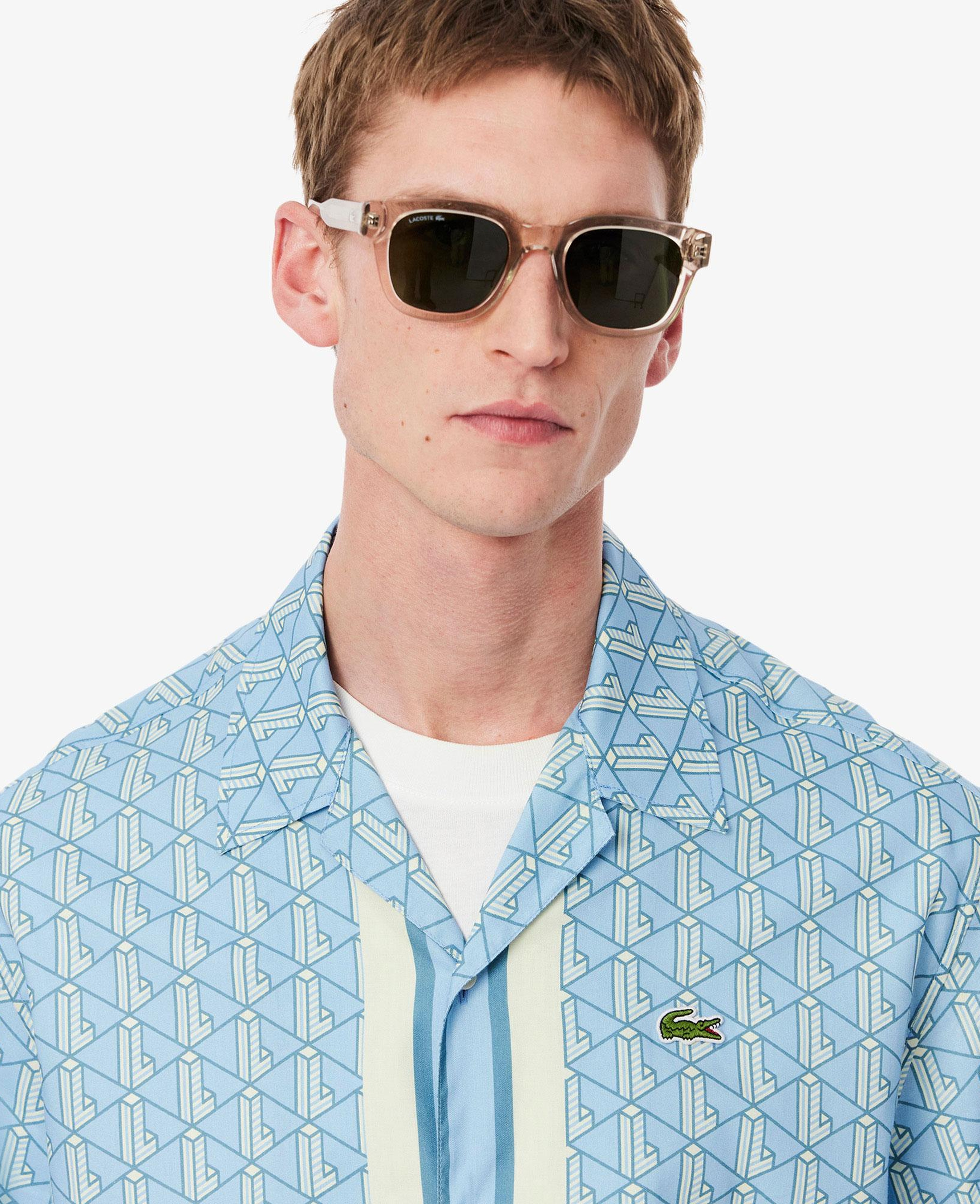Erkek Relaxed Fit Kısa Kollu Monogram Mavi Gömlek