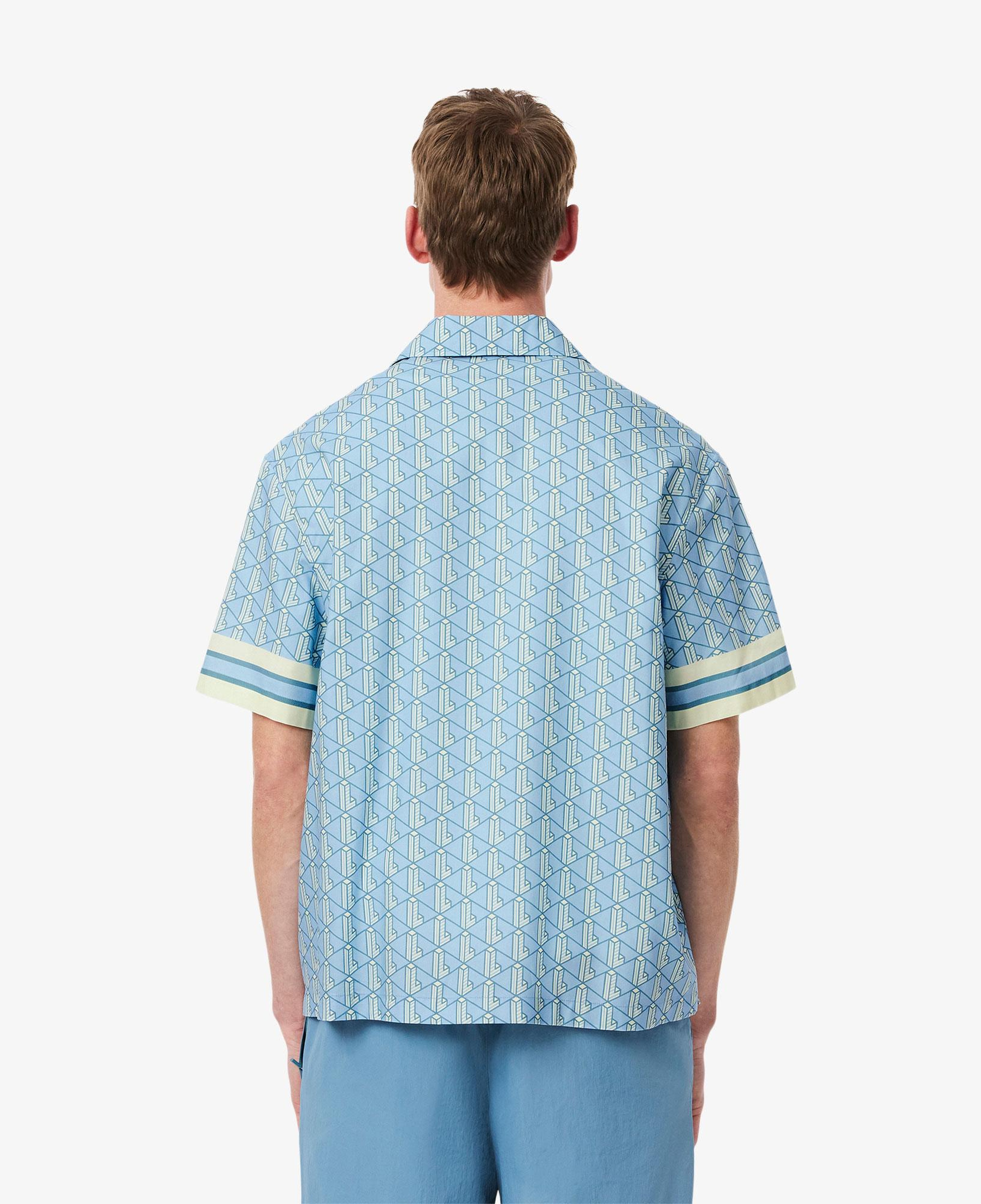 Erkek Relaxed Fit Kısa Kollu Monogram Mavi Gömlek