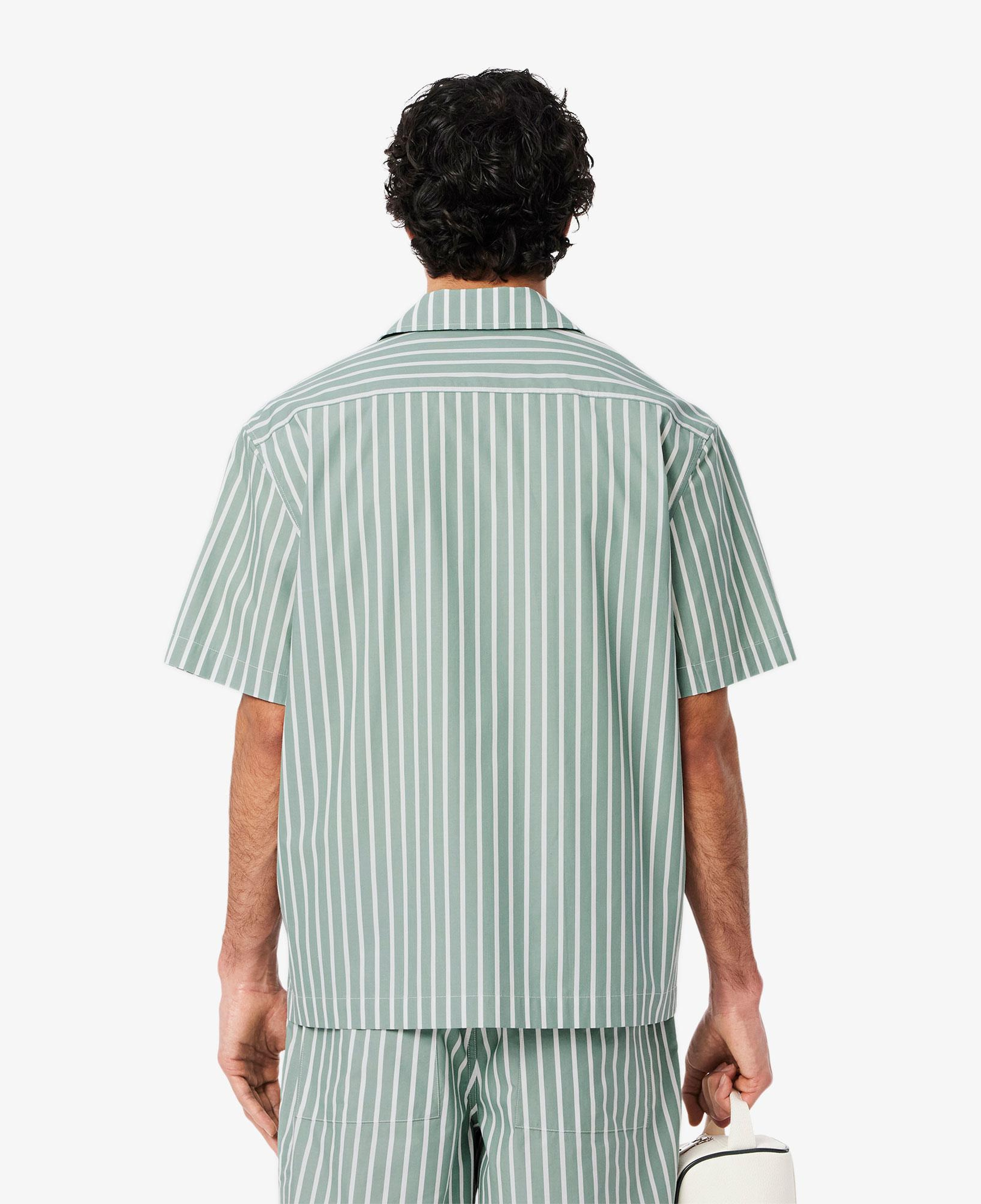 Erkek Relaxed Fit Kısa Kollu Çizgili Yeşil Gömlek